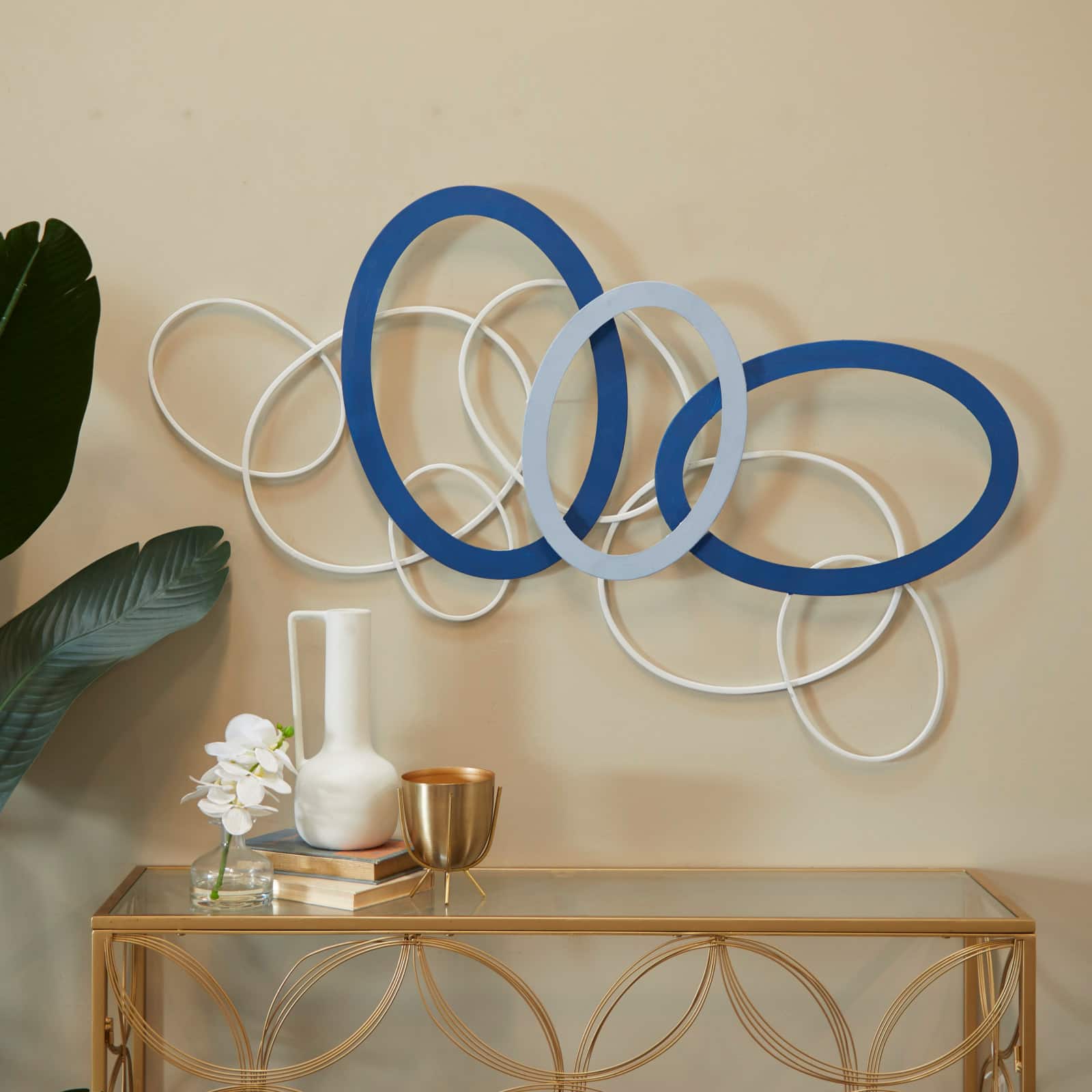 CosmoLiving by Cosmopolitan Blue Metal Overlapping Oval Geometric Wall Decor 43&#x22; x 2&#x22; x 22&#x22;