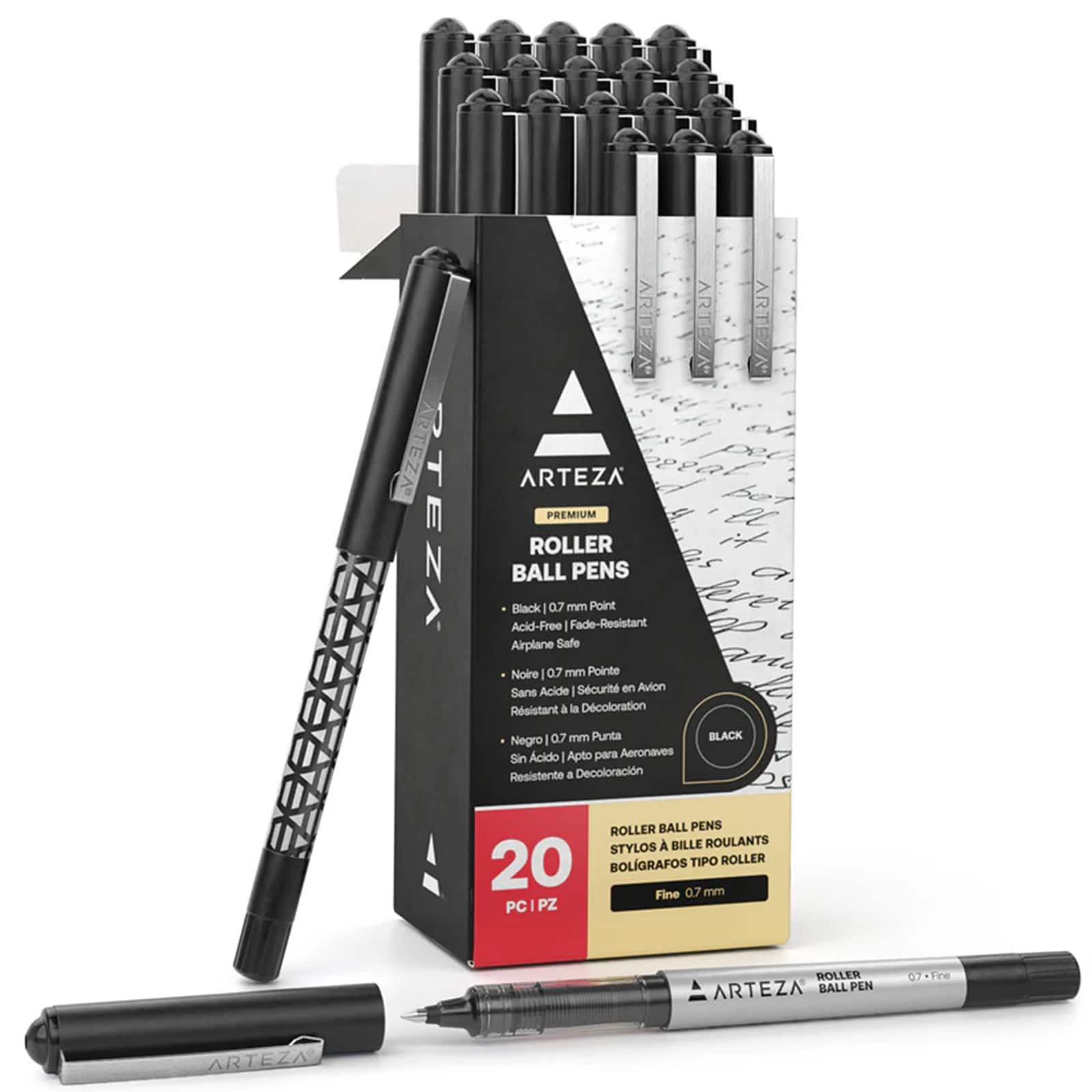 Arteza&#xAE; 0.7mm Fine Tip Black Roller Ball Pens, 20ct.