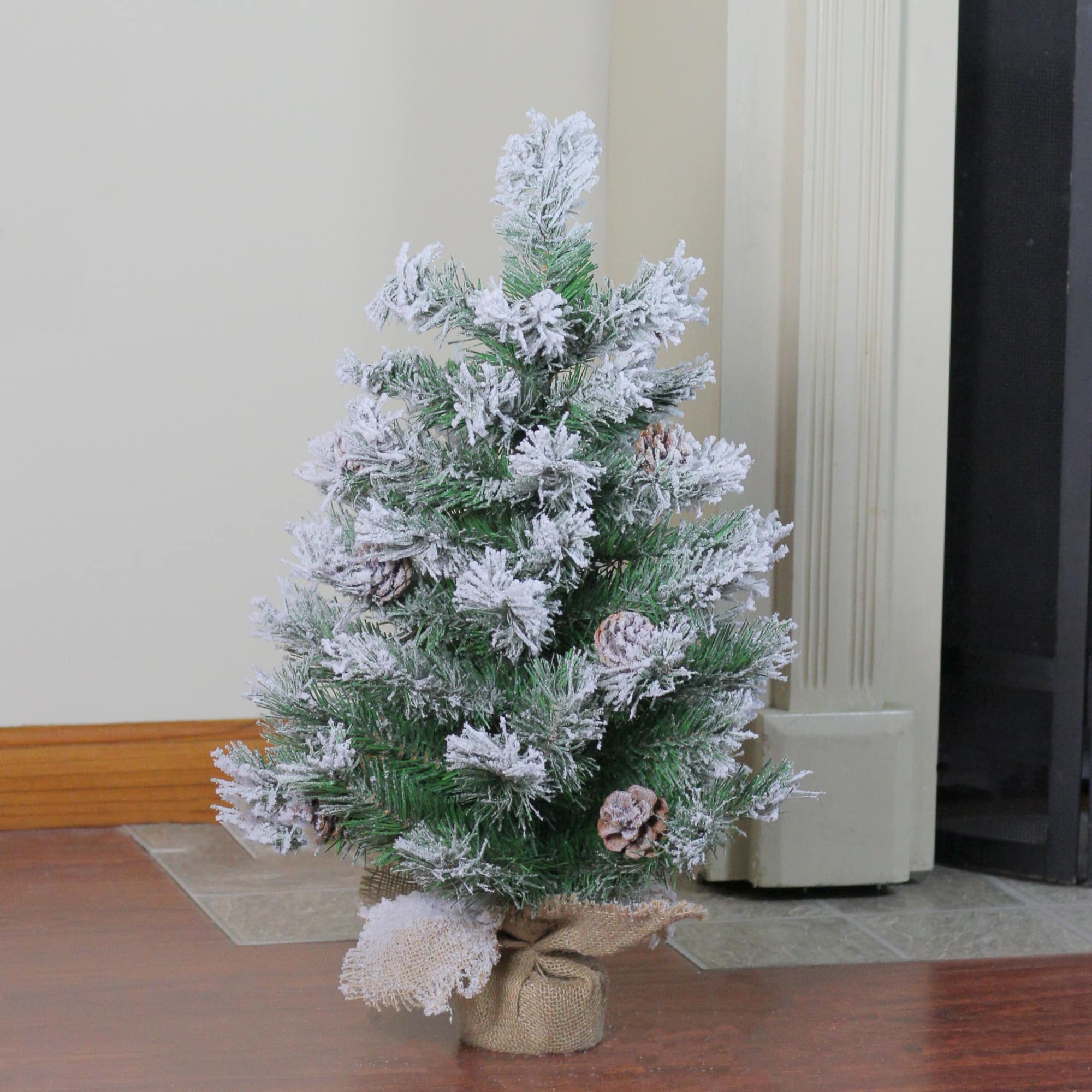 24&#x22; Unlit Flocked Pine Artificial Christmas Tree in Burlap Base