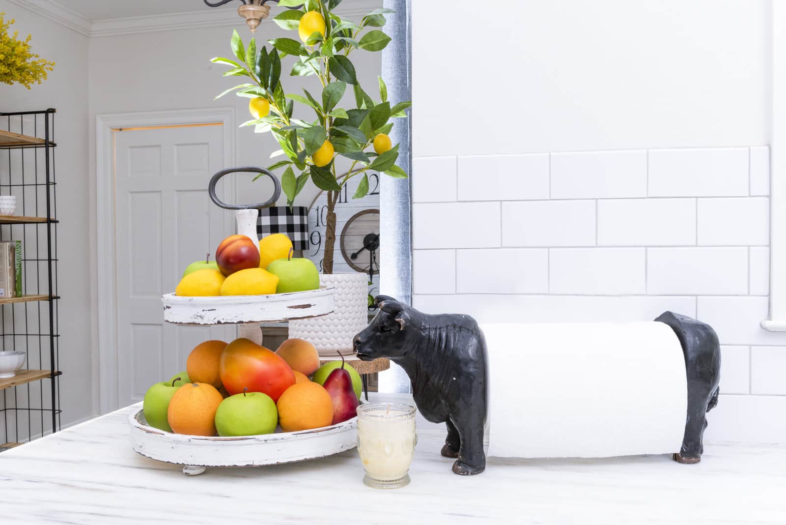 Hello Honey® 18.5" Distressed Cream Wood 2-Tier Tray