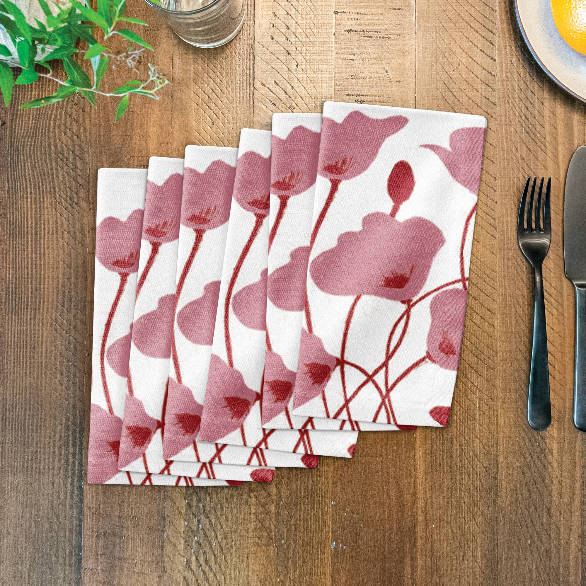 Pink Retro Florals 10&#x22; x 10&#x22; Cotton Twill Napkin