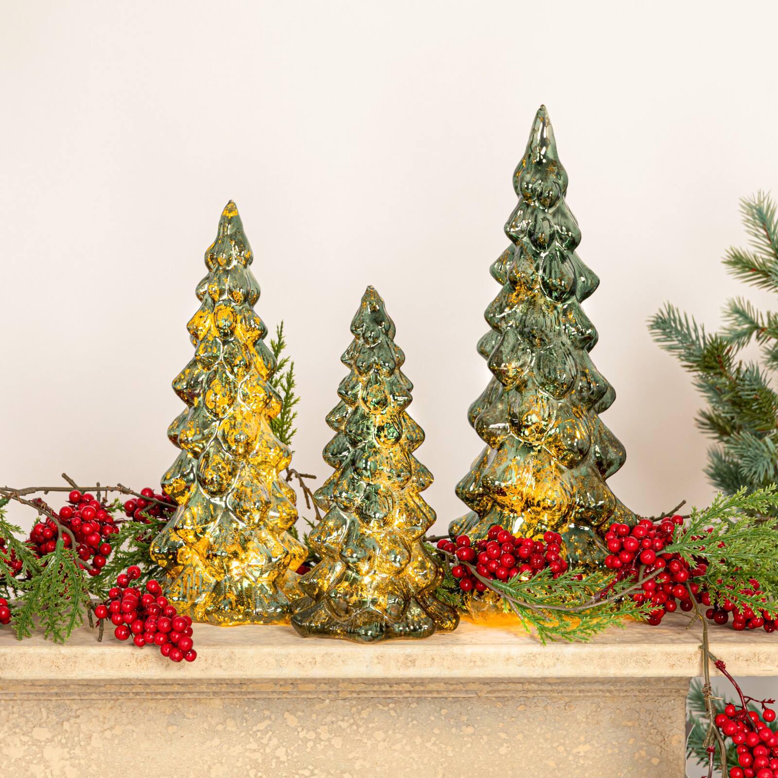 Hello Honey&#xAE; Green LED Glass Christmas Tree Set