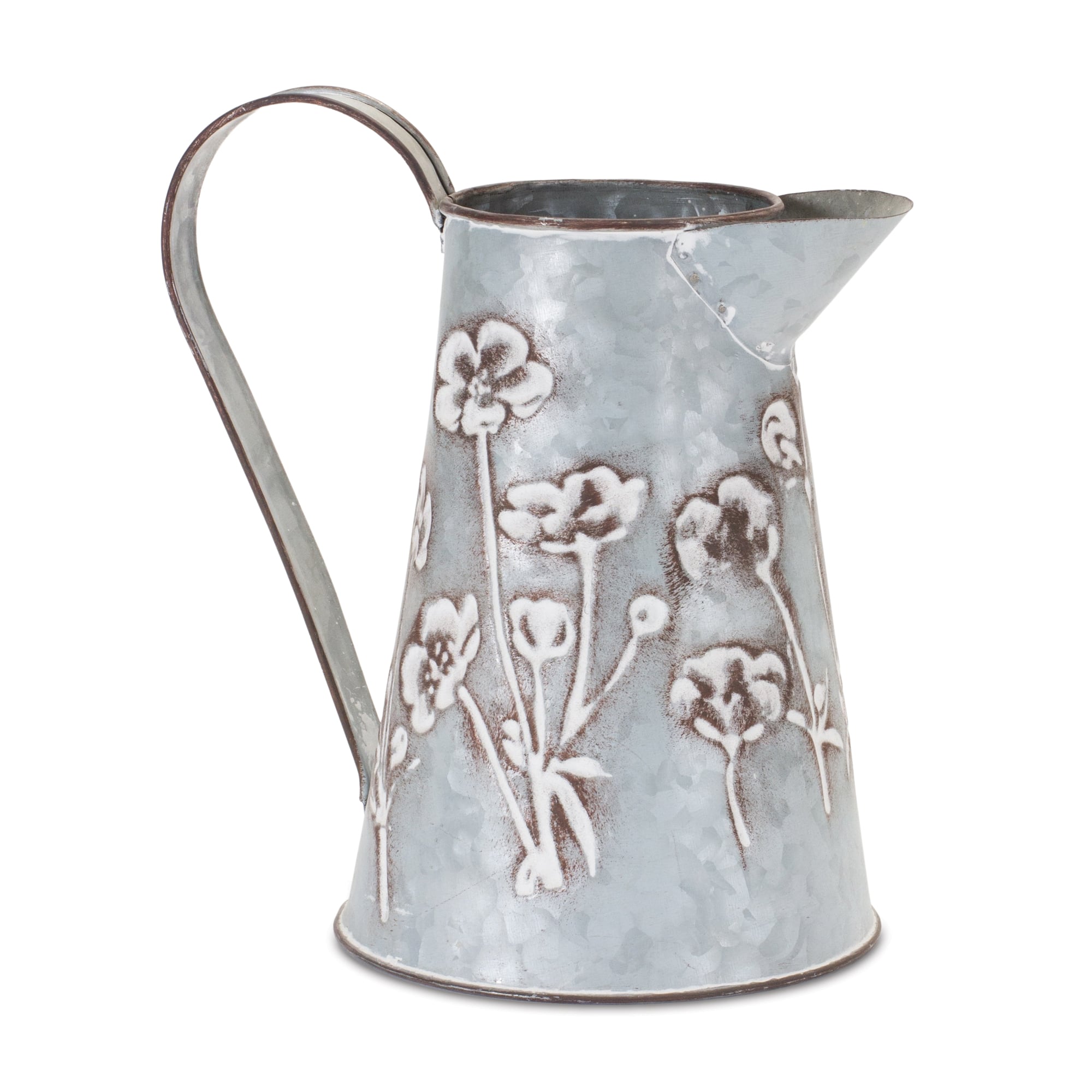 8.75&#x22; Floral Stamped Metal Pitcher Vase