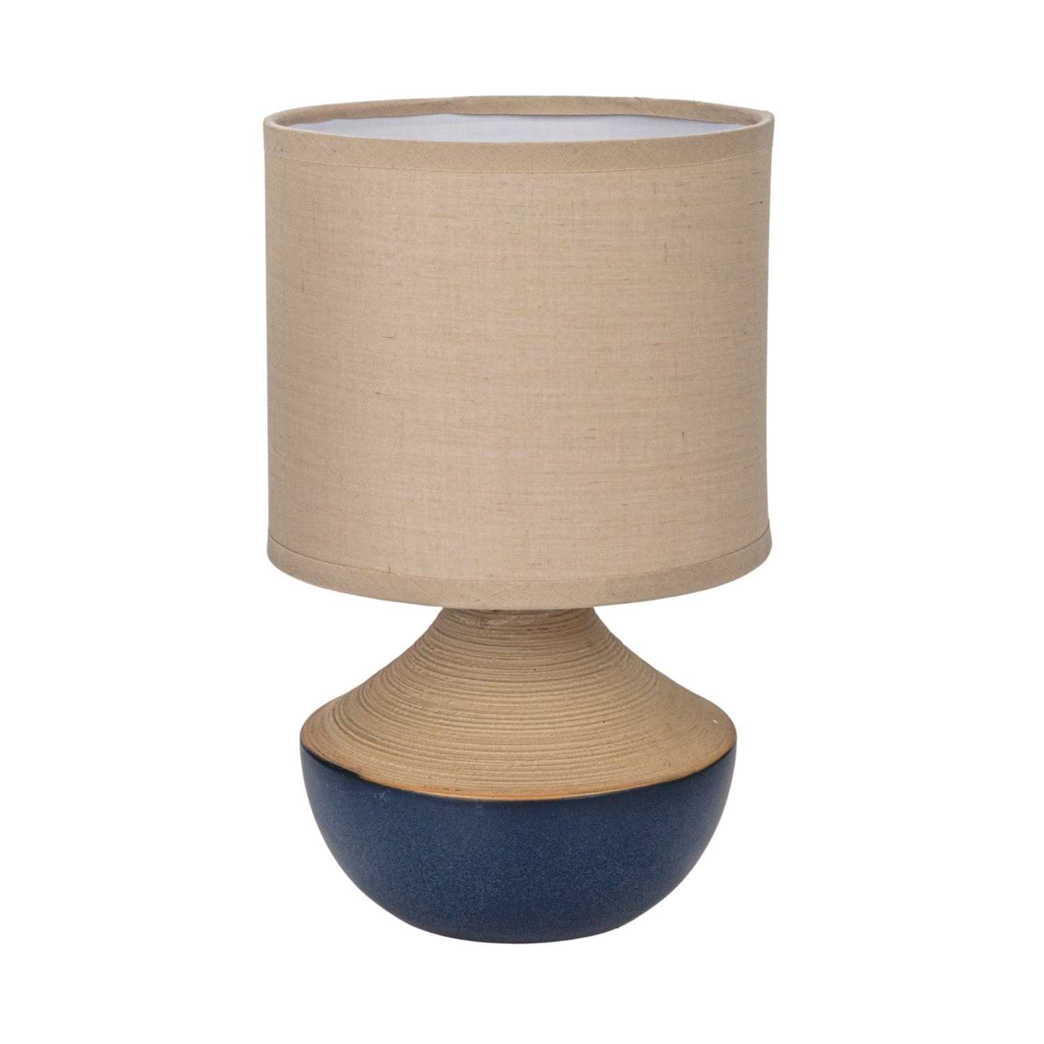 9.25&#x22; Black &#x26; Beige Portable Stoneware Table Lamp with Linen Shade