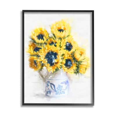 Stupell Industries Country Inspired Sunflower Bouquet Blue Pattern Vase FraMedium Wall Art in Black | 11" x 14" | Michaels®