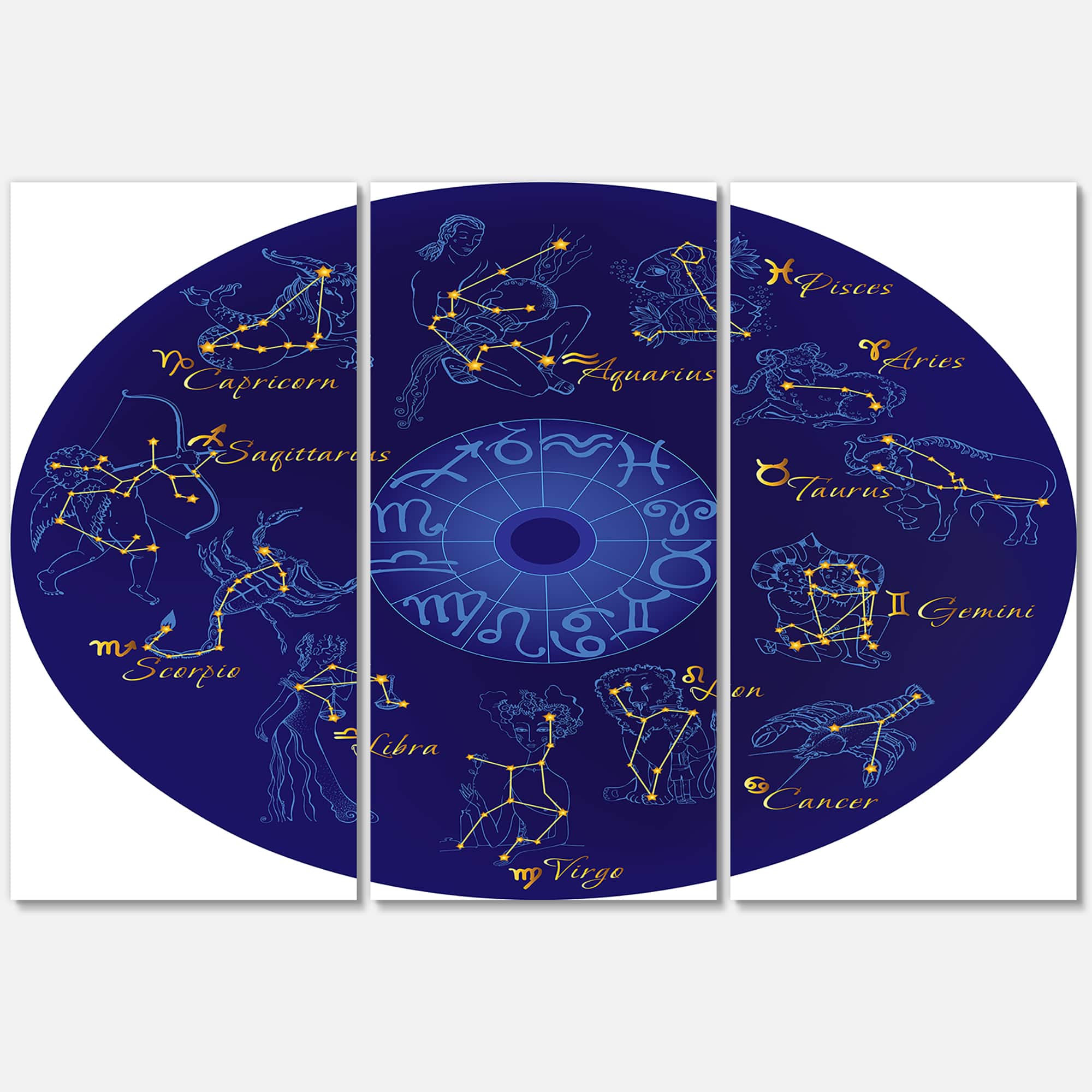 Designart - Zodiac With Constellations and Zodiac Signs - Modern Canvas Wall Art Print