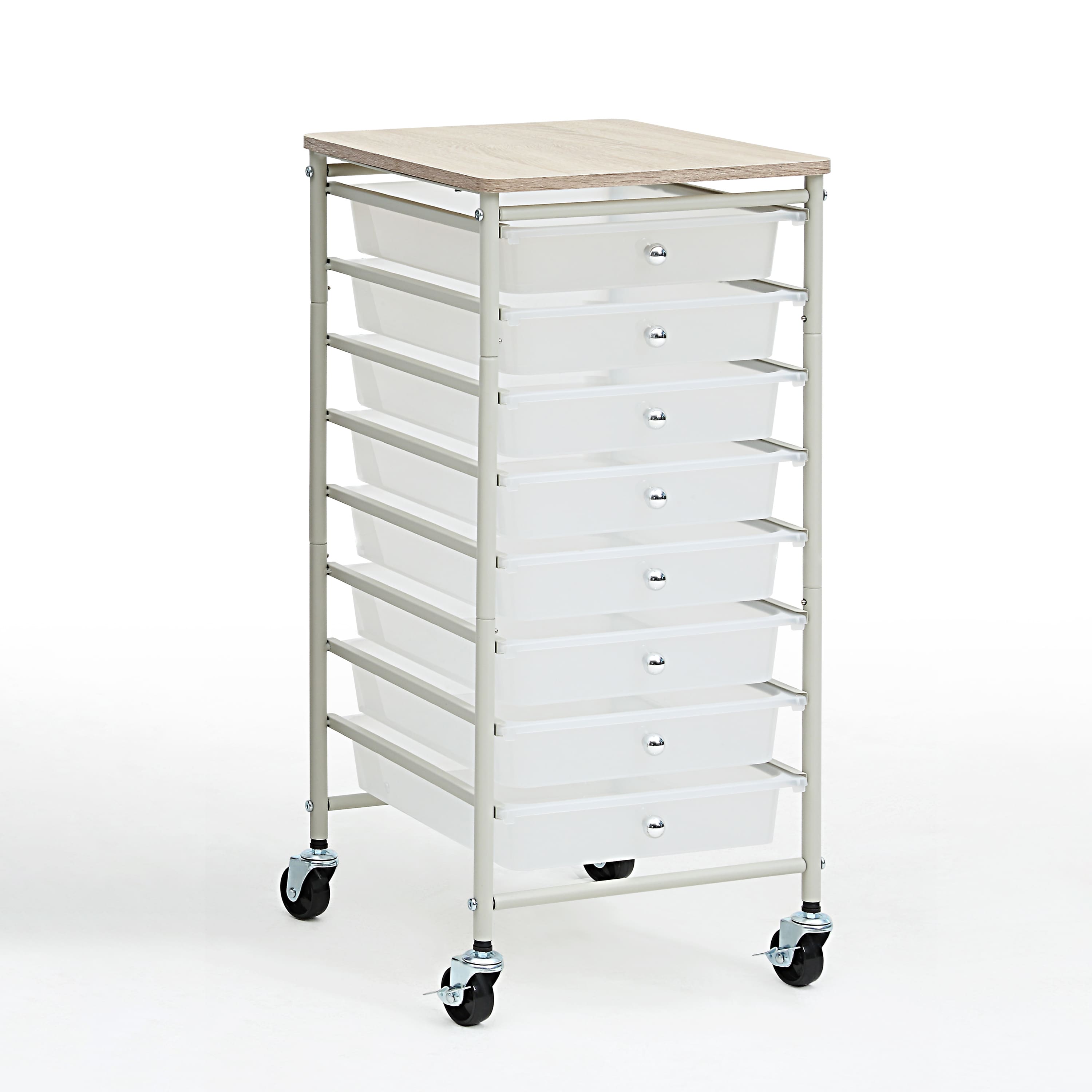 SunnyPoint Wooden Top Compact Rolling Storage 8 Drawers Organizer Mobile Utility Cart