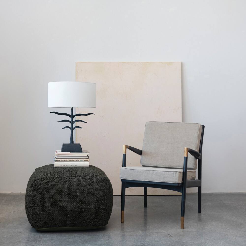 Hello Honey® 24" Black and Natural Leaf Shaped Table Lamp with Fabric Shade