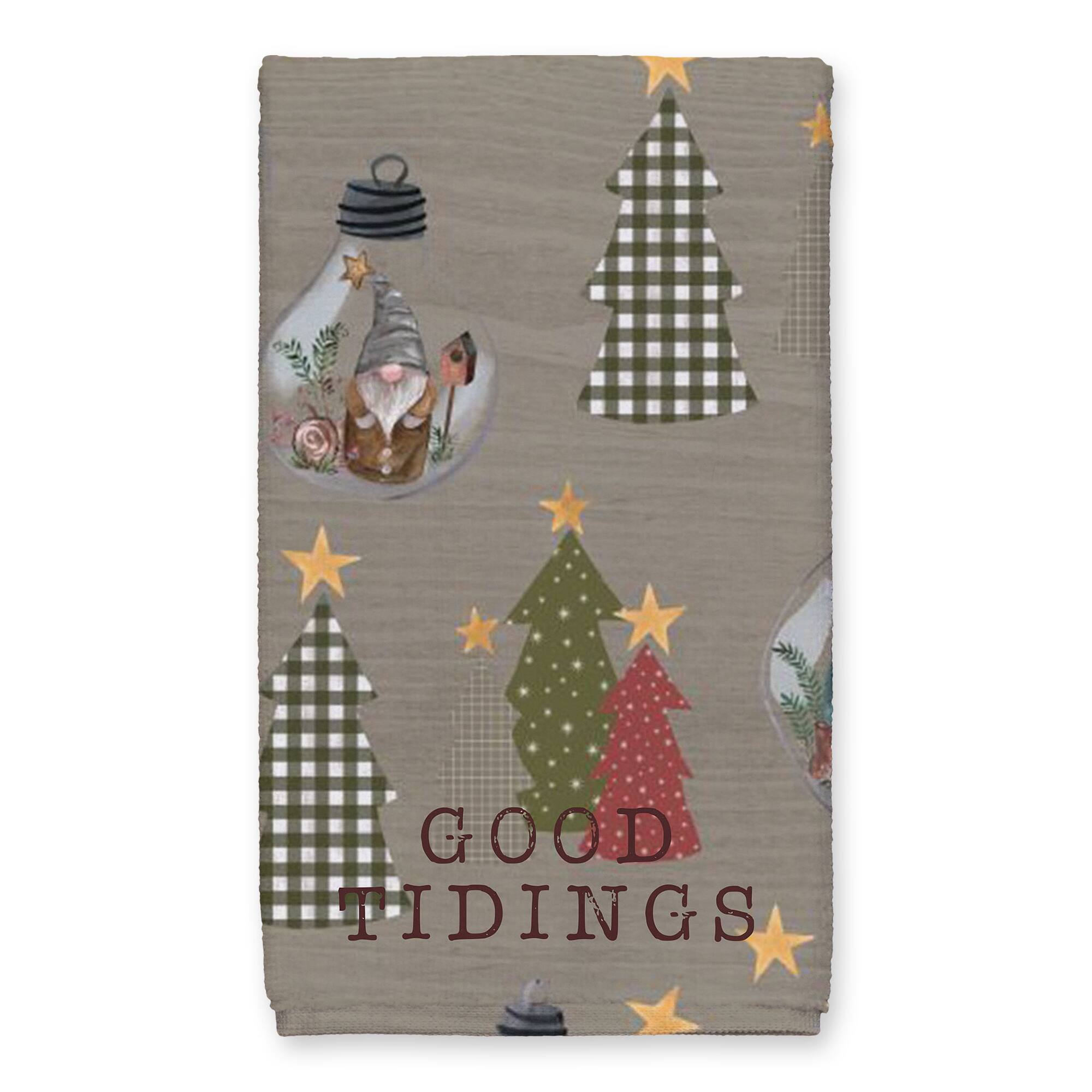 Good Tidings Gray Tree & Globe Pattern Tea Towel Set