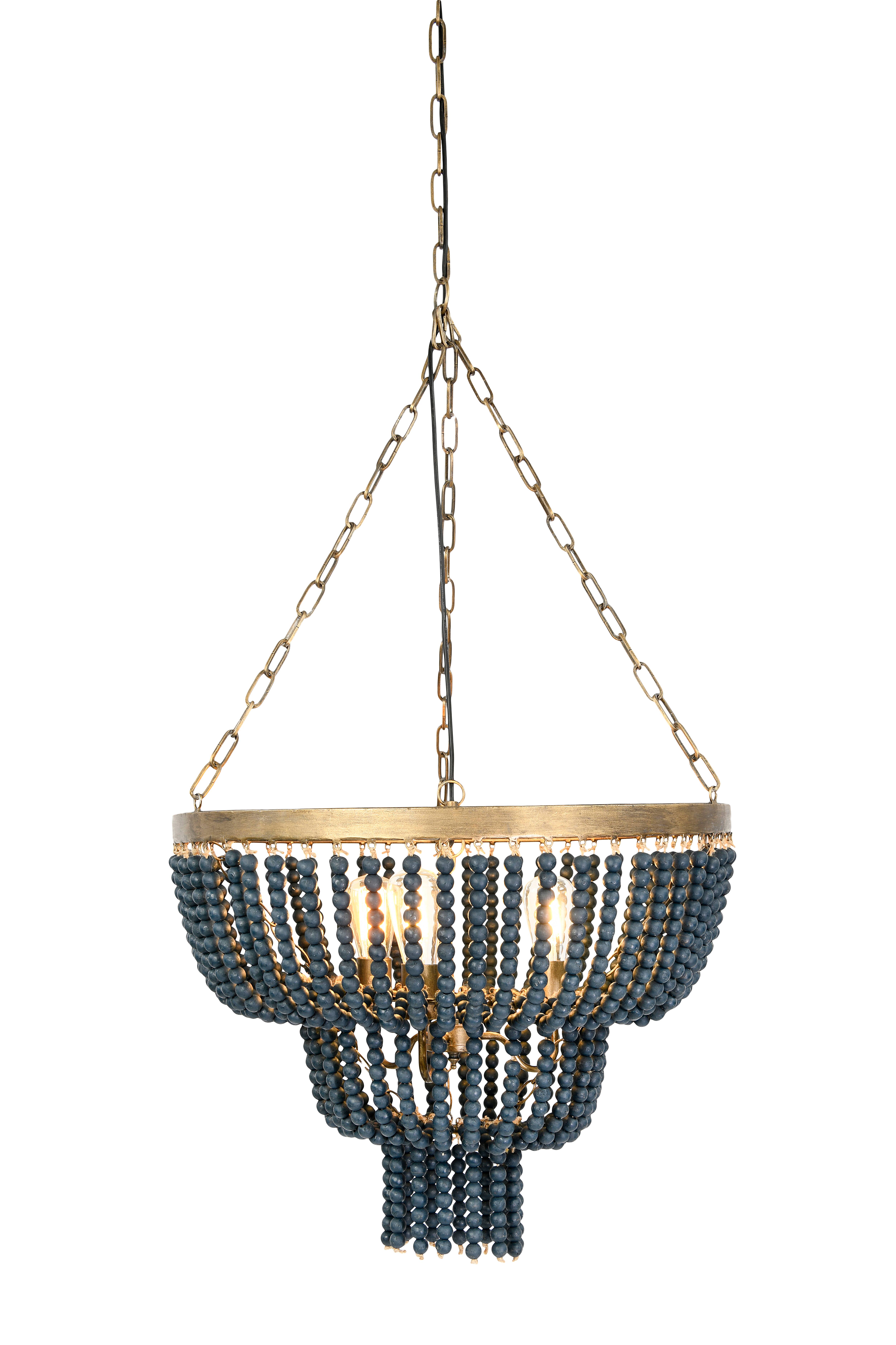 Hello Honey® 25.5" Iron Pendant Light With Blue Wood Beads