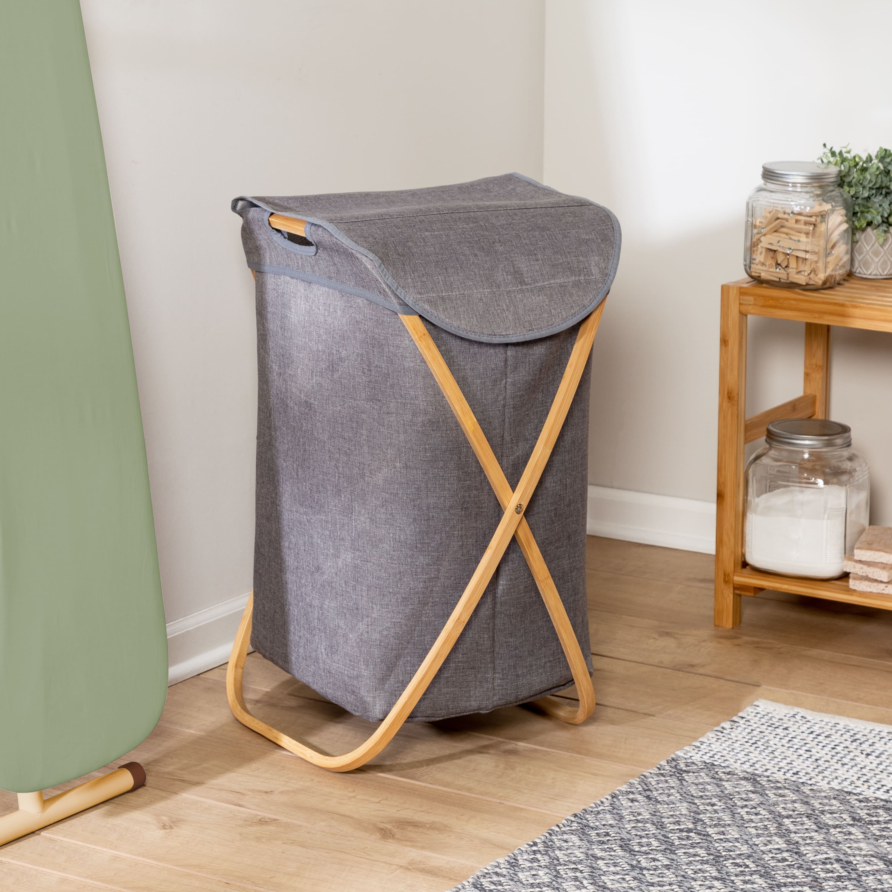 Honey Can Do Gray Bamboo &#x26; Canvas Laundry Hamper