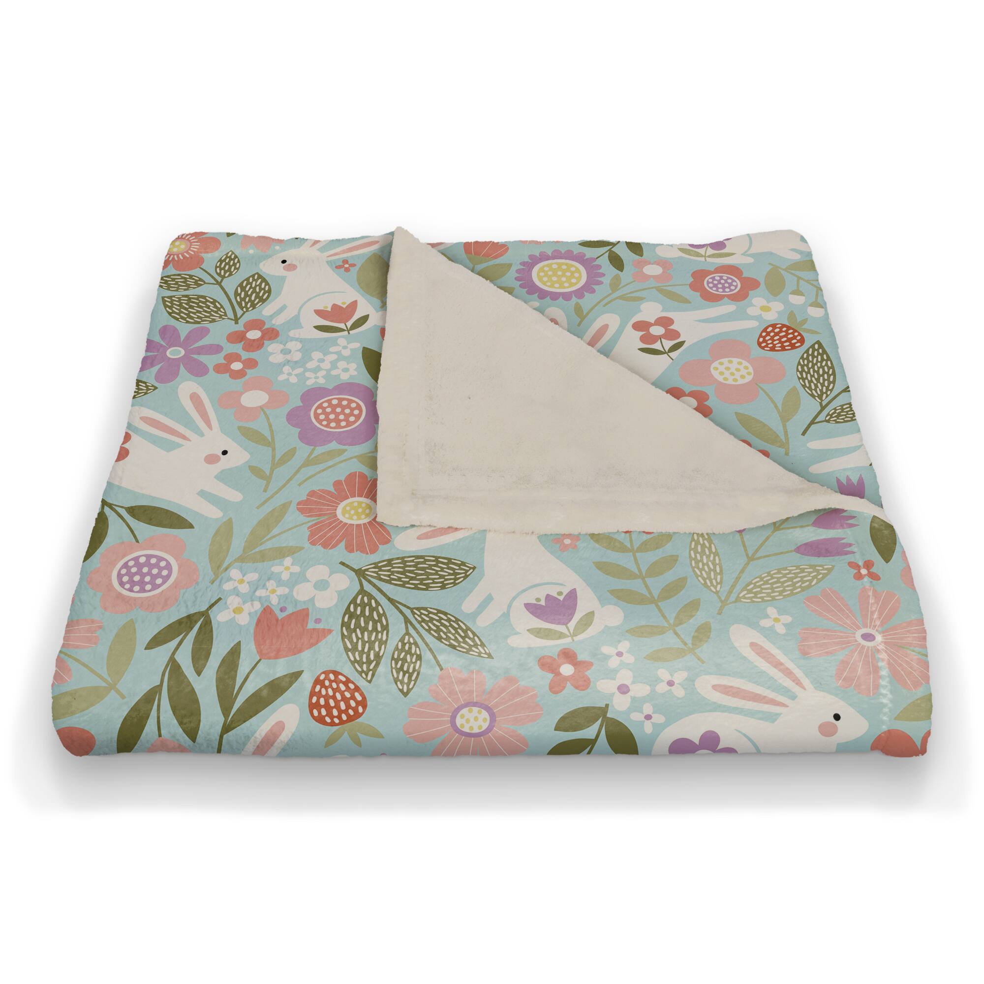 Pastel Bunny Floral Pattern 50&#x22; x 60&#x22; Coral Fleece Blanket