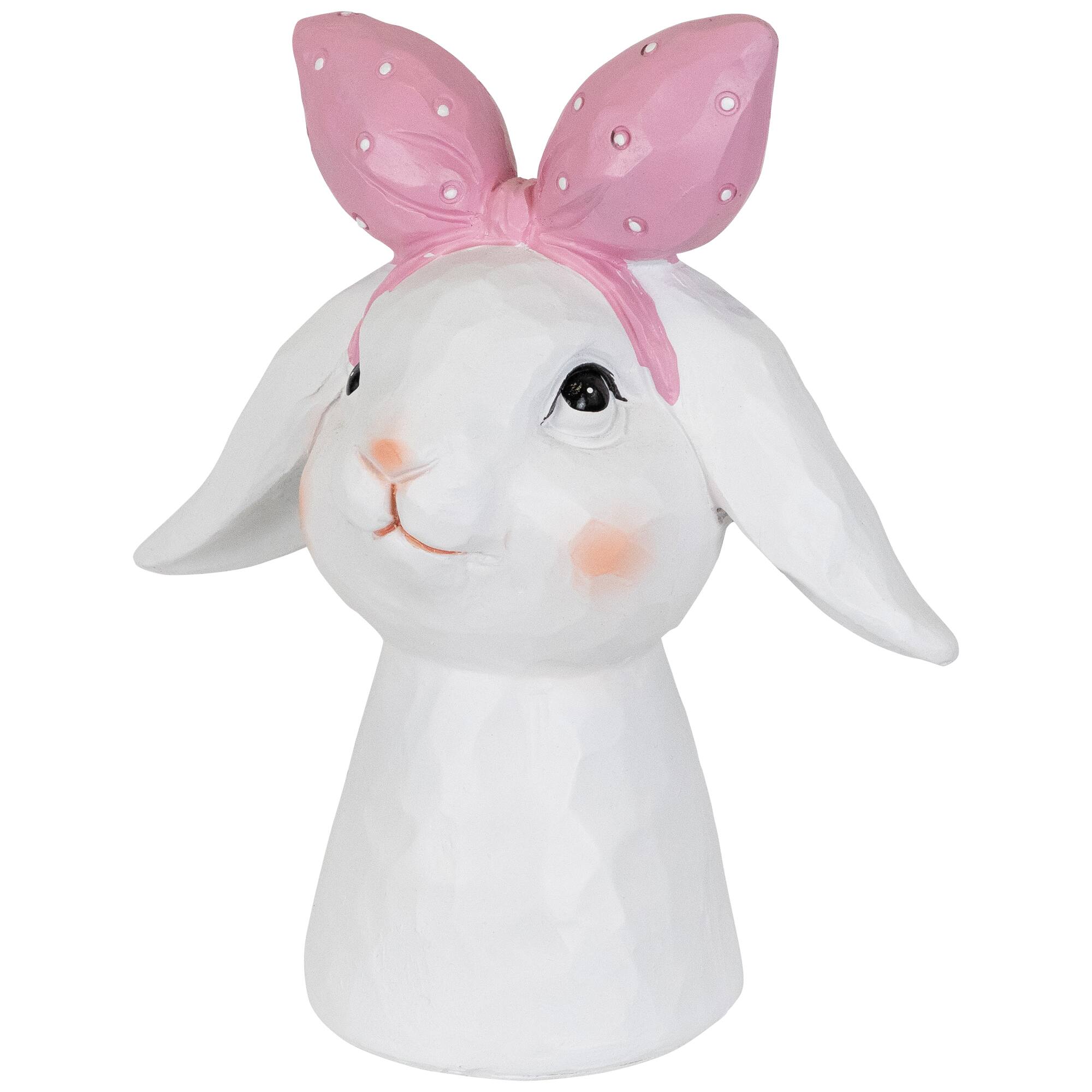 7.5" White & Pink Easter Bunny Bust with Hair Bow