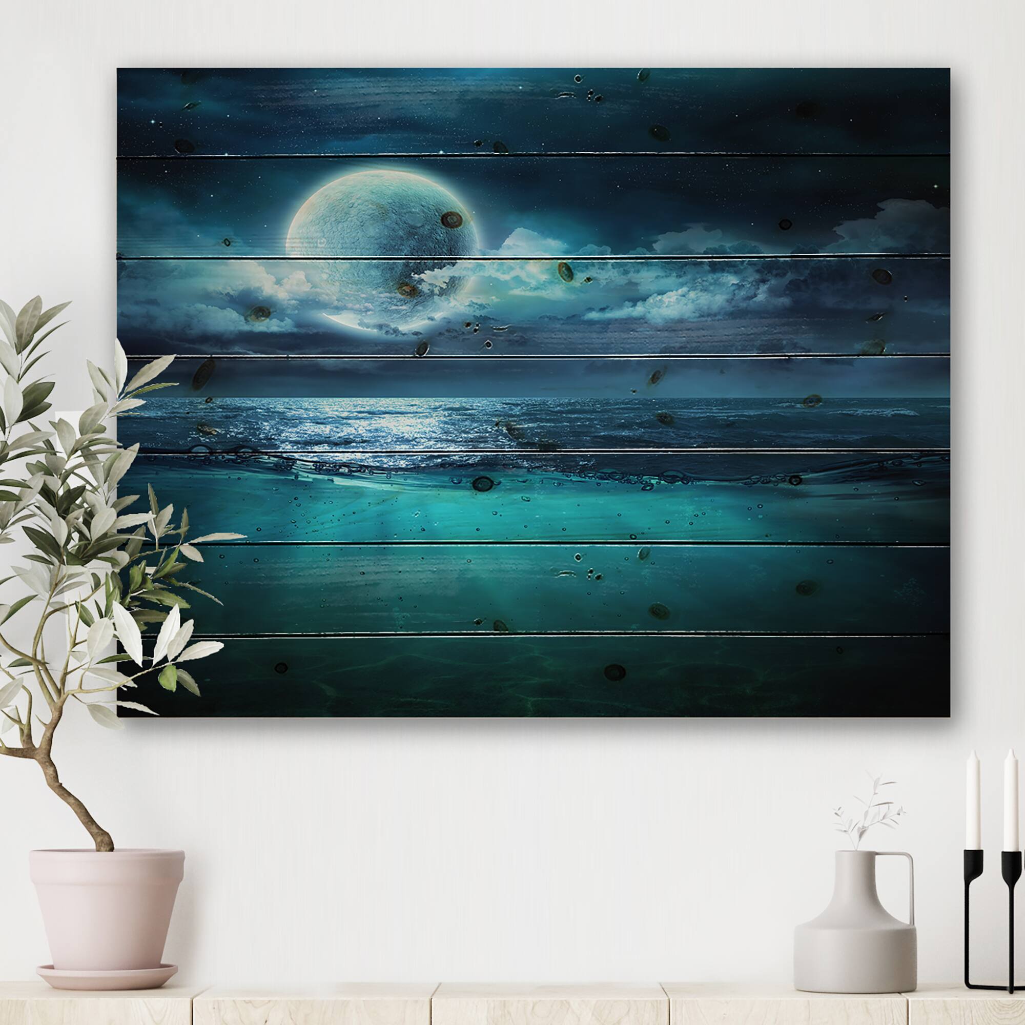 Designart - Romantic Moon Over Deep Blue Sea II