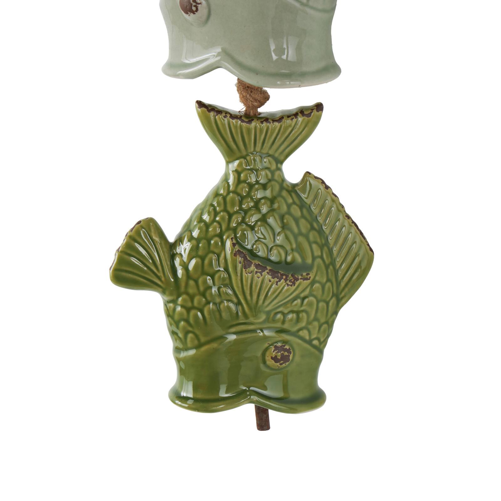 27" Green & Blue Ceramic Fish Windchime with Brown Rope