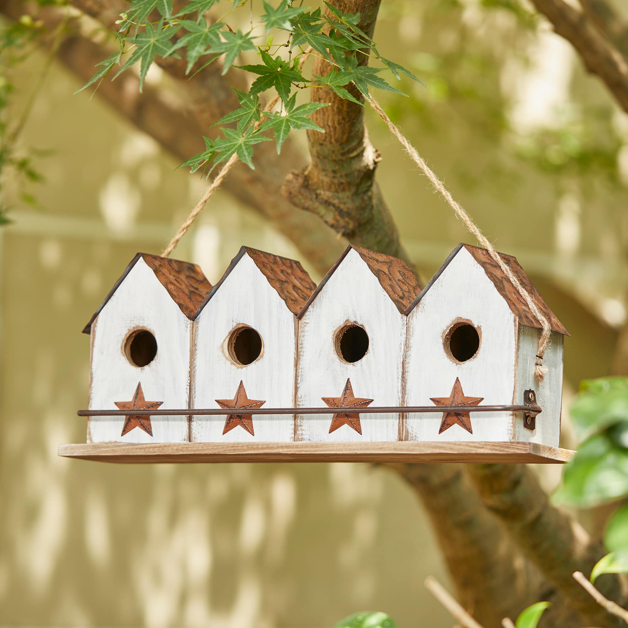 Glitzhome&#xAE; 17&#x22; Retro White Distressed Wood Birdhouse with Perch