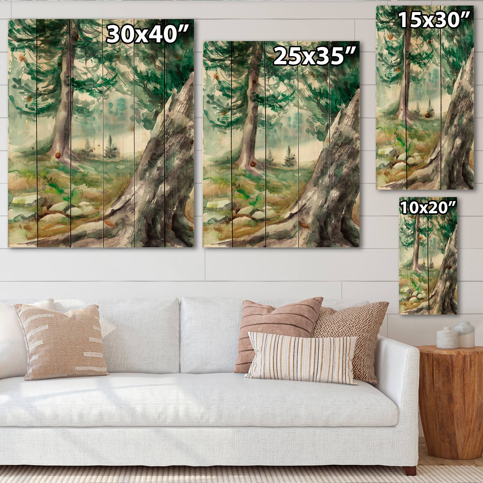 Designart - Pine Forest In The Early Morning - Lake House Print on Natural Pine Wood
