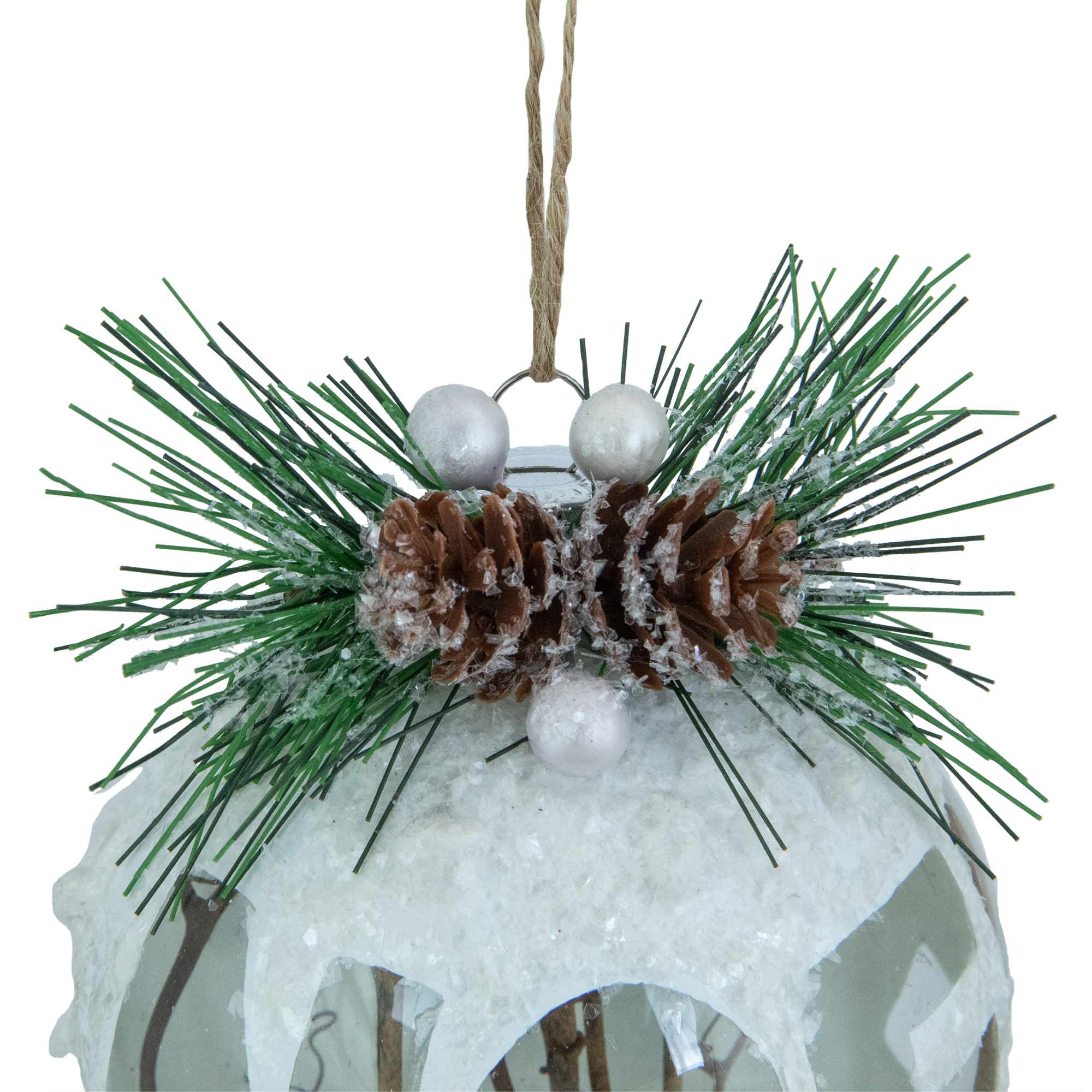 5" White Frosted NOEL with Holly and Berries Christmas Glass Ornament