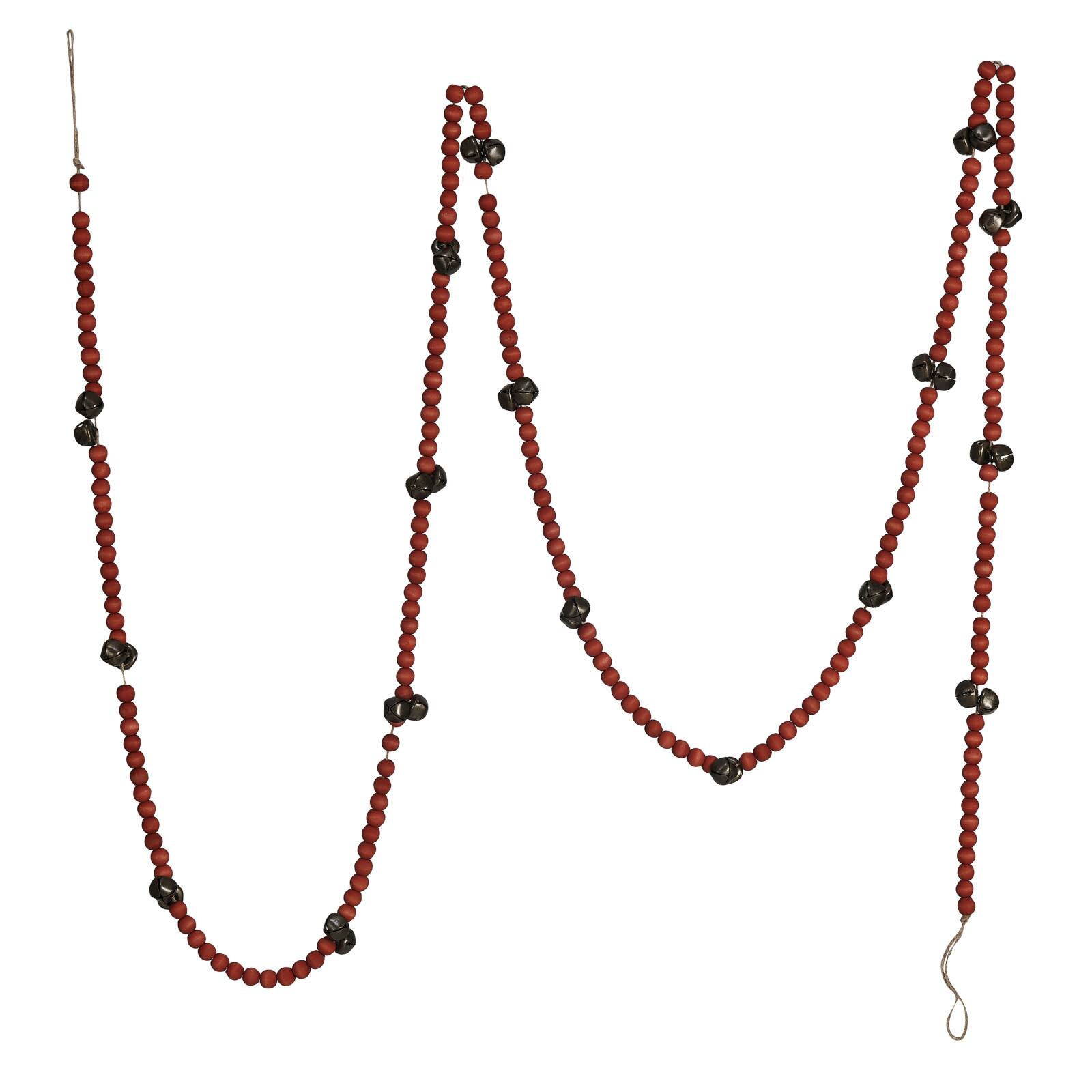 Hello Honey® 12ft. Red Paulownia Wood Beads & Jingle Bells Garland