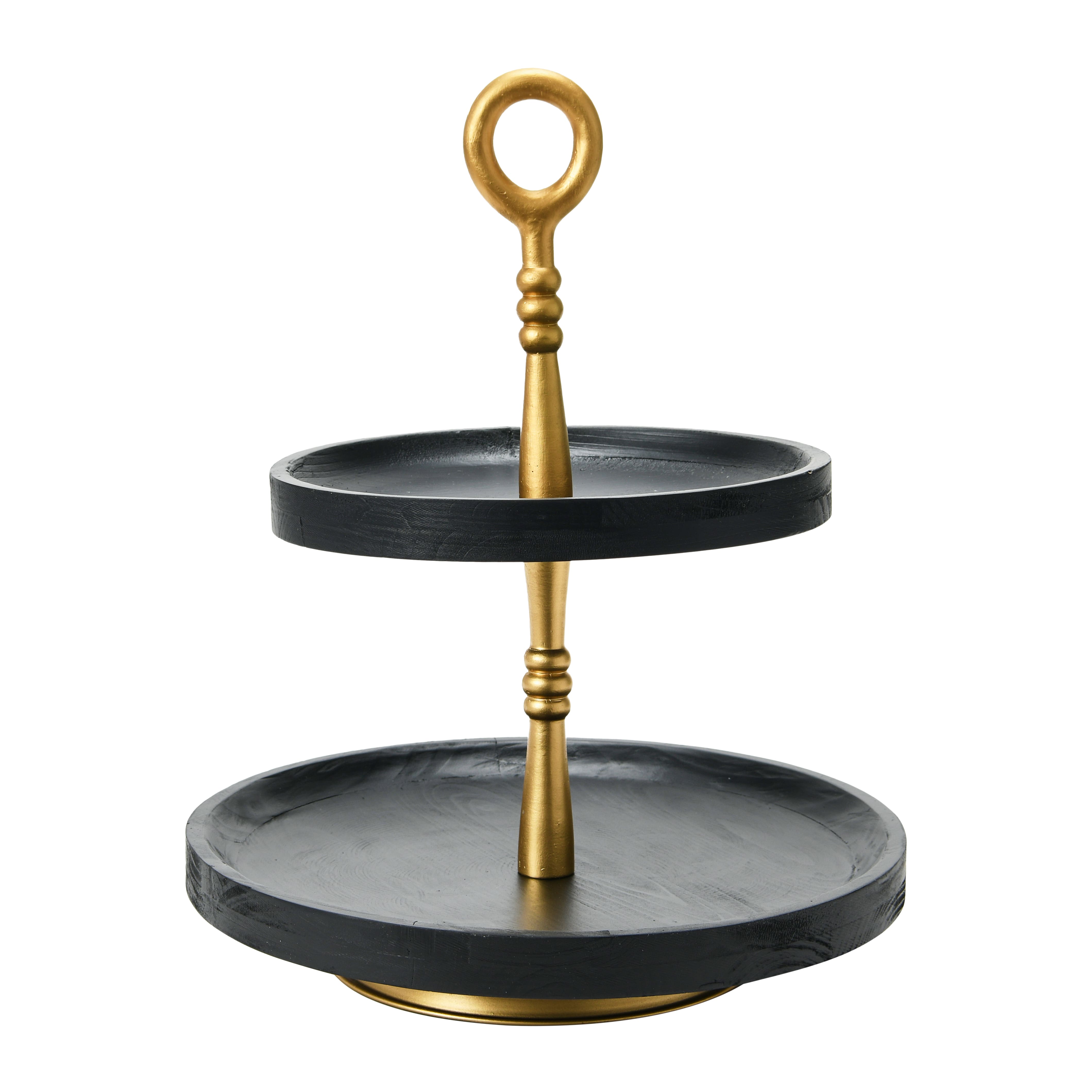 Hello Honey® 18" Black and Gold Wood 2-Tier Decorative Tray