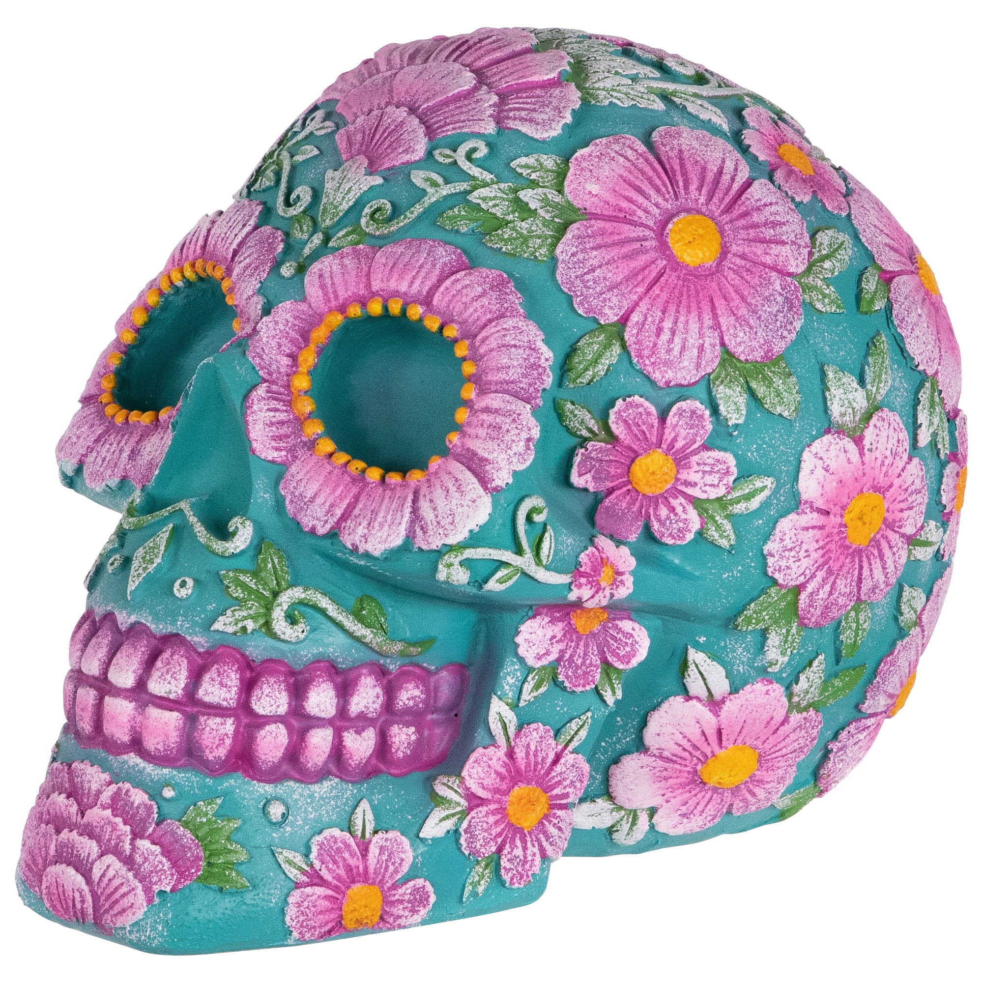 7.75" Blue & Pink Day of the Dead Skull Coin Bank