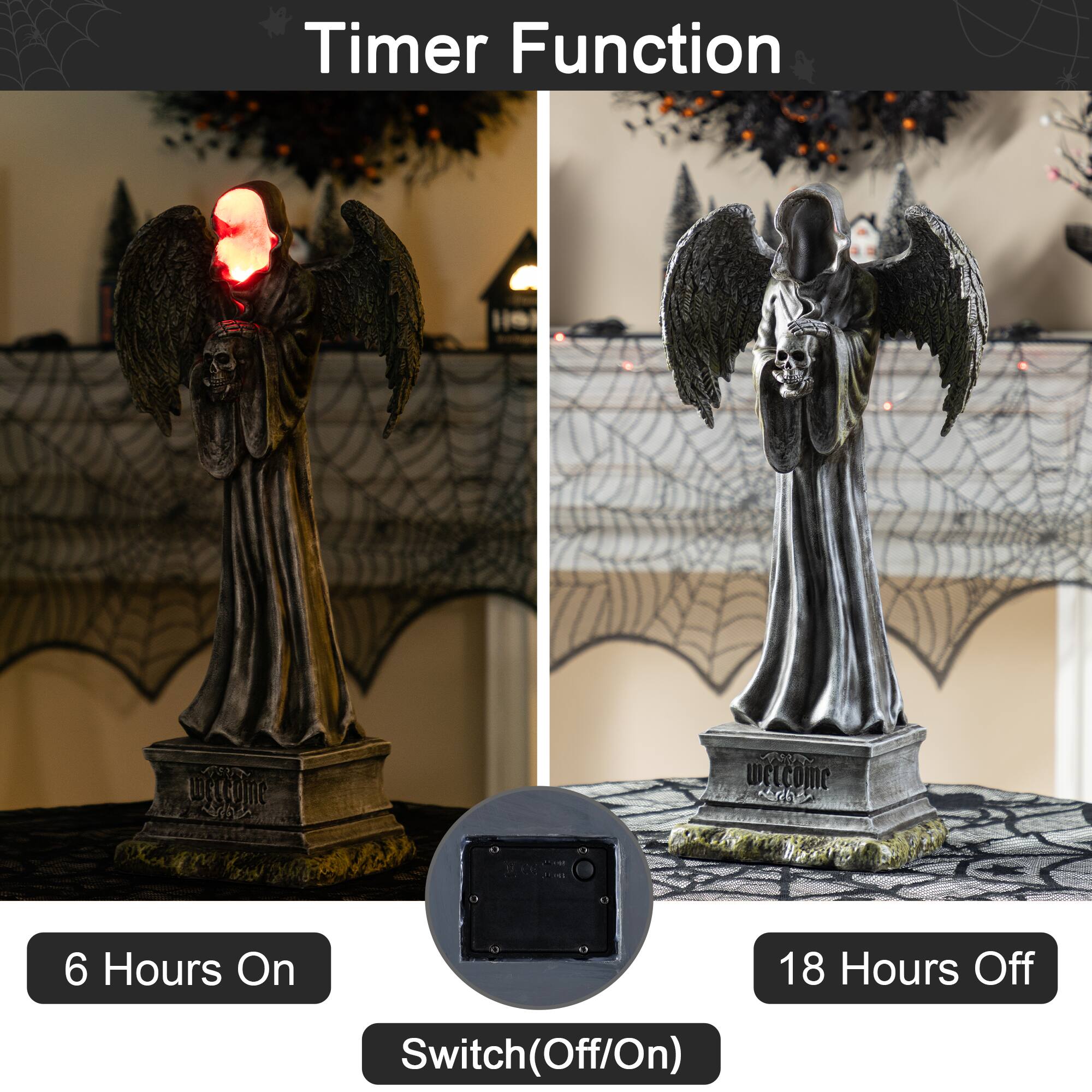 Glitzhome&#xAE; 24&#x22;H Lighted Halloween Grim Reaper Resin Porch Decor