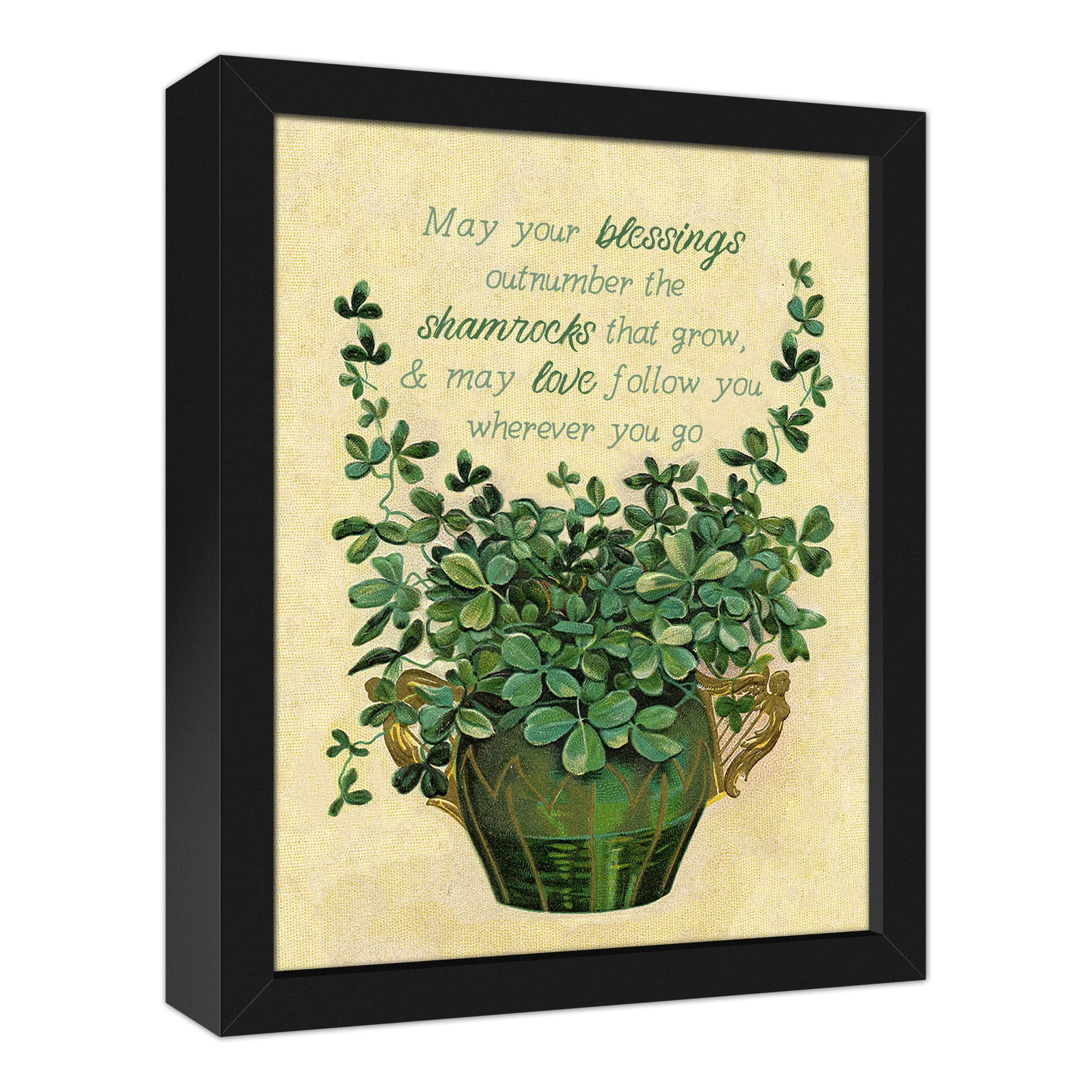 Clover Irish Blessing Black Framed Canvas