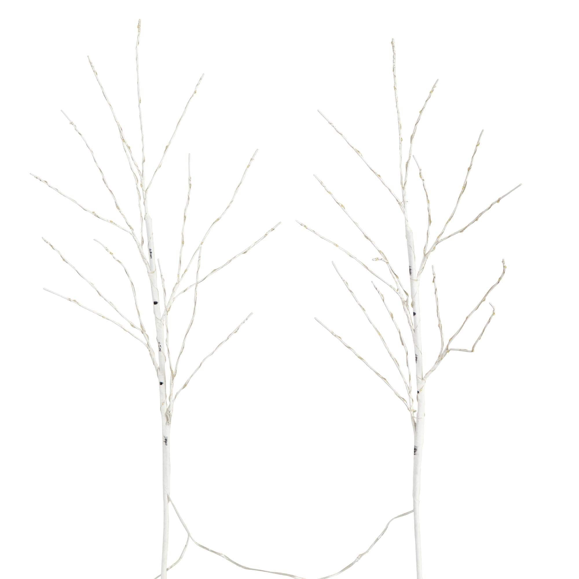 2 Pack 3ft. Pre-Lit Artificial White Birch Branches, Warm White LED Lights