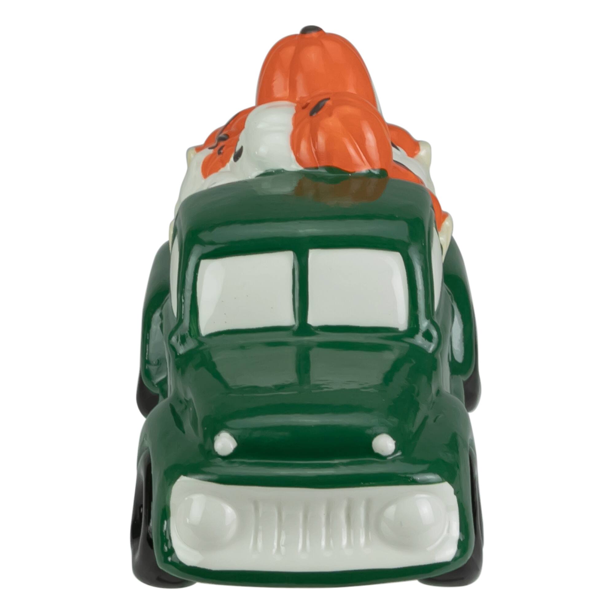 9.5&#x22; LED Lighted Green Ceramic Truck Hauling Pumpkins Autumn Harvest Decoration