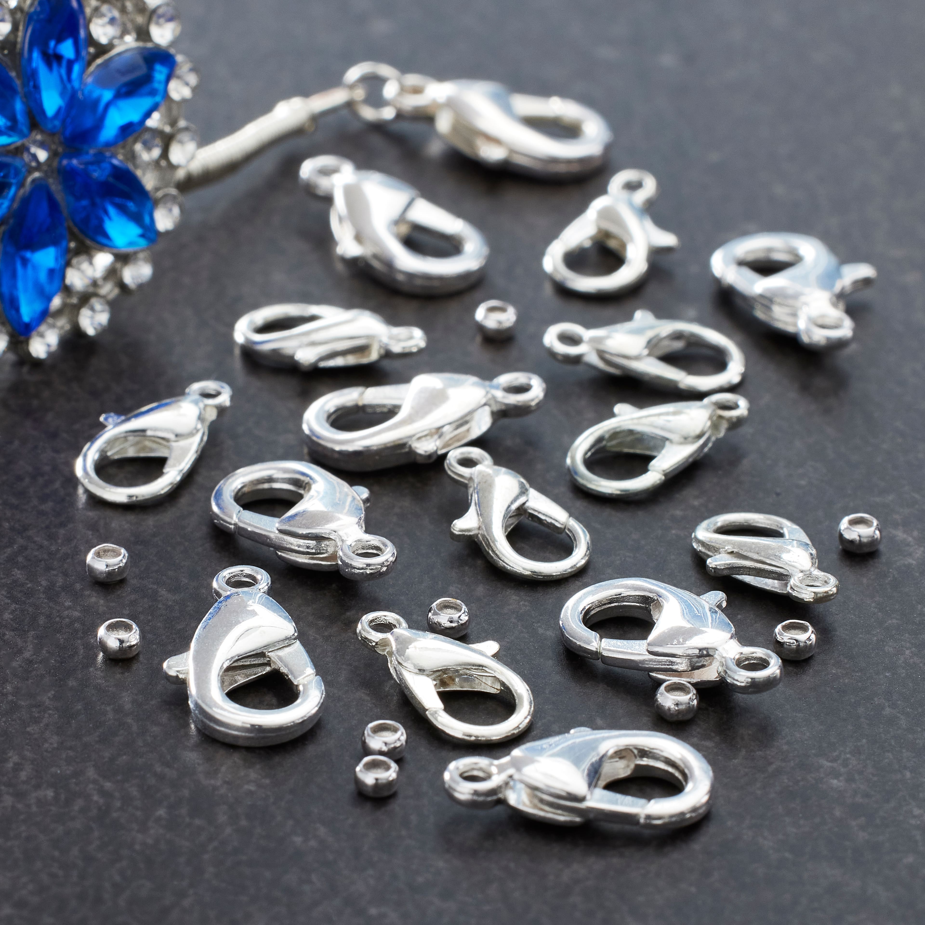 12 Pack: Silver Crimp Beads &#x26; Lobster Clasps by Bead Landing&#x2122;