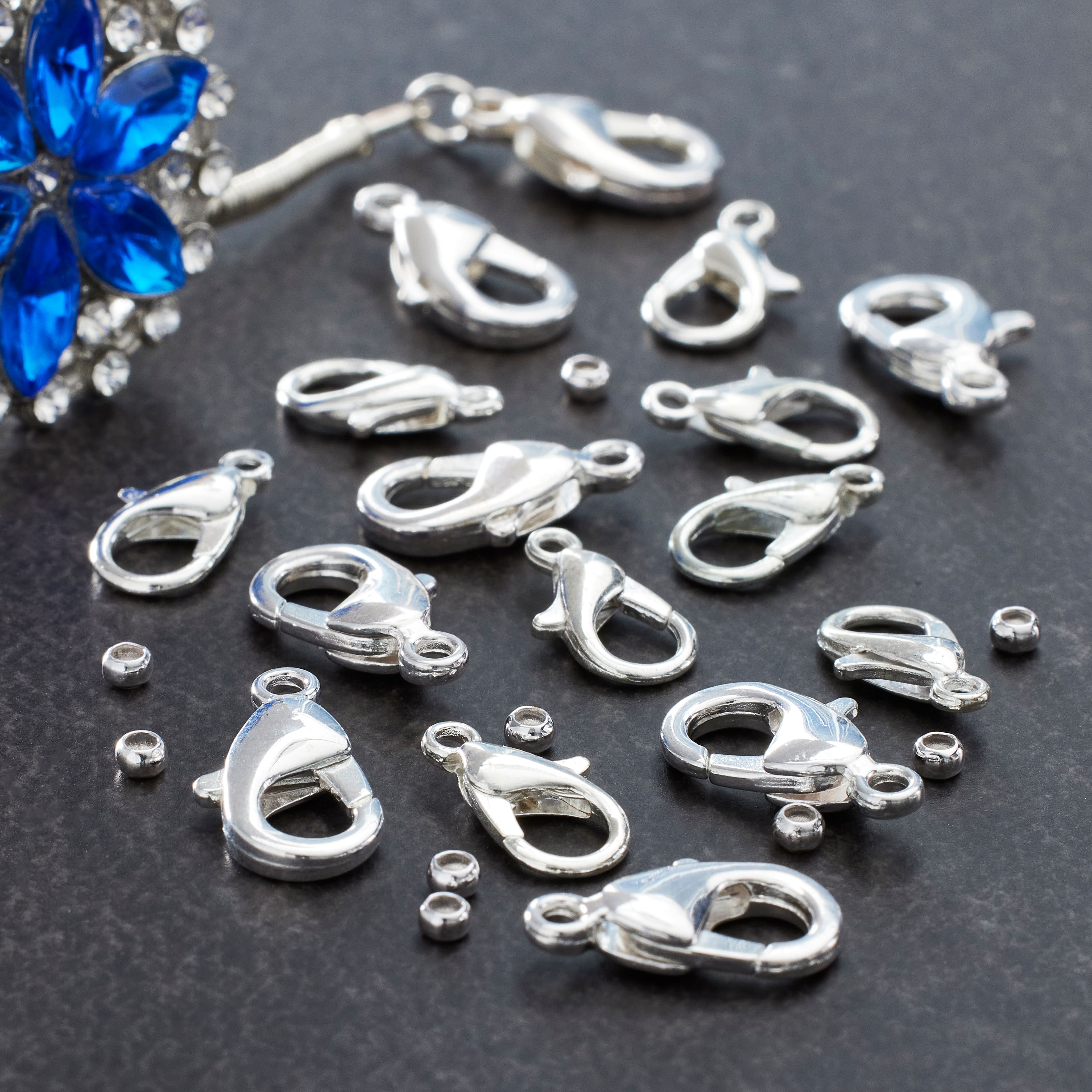12 Pack: Silver Crimp Beads & Lobster Clasps by Bead Landing™