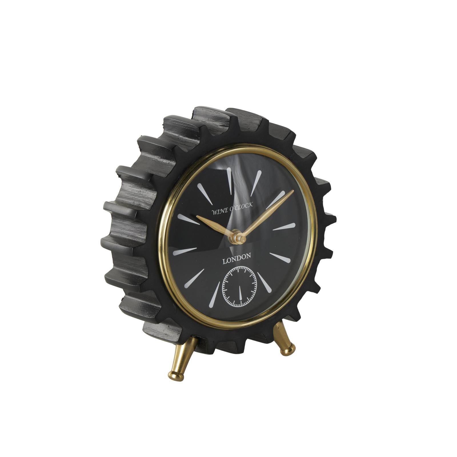 Black Aluminum Gear Clock with Gold Hands and Legs