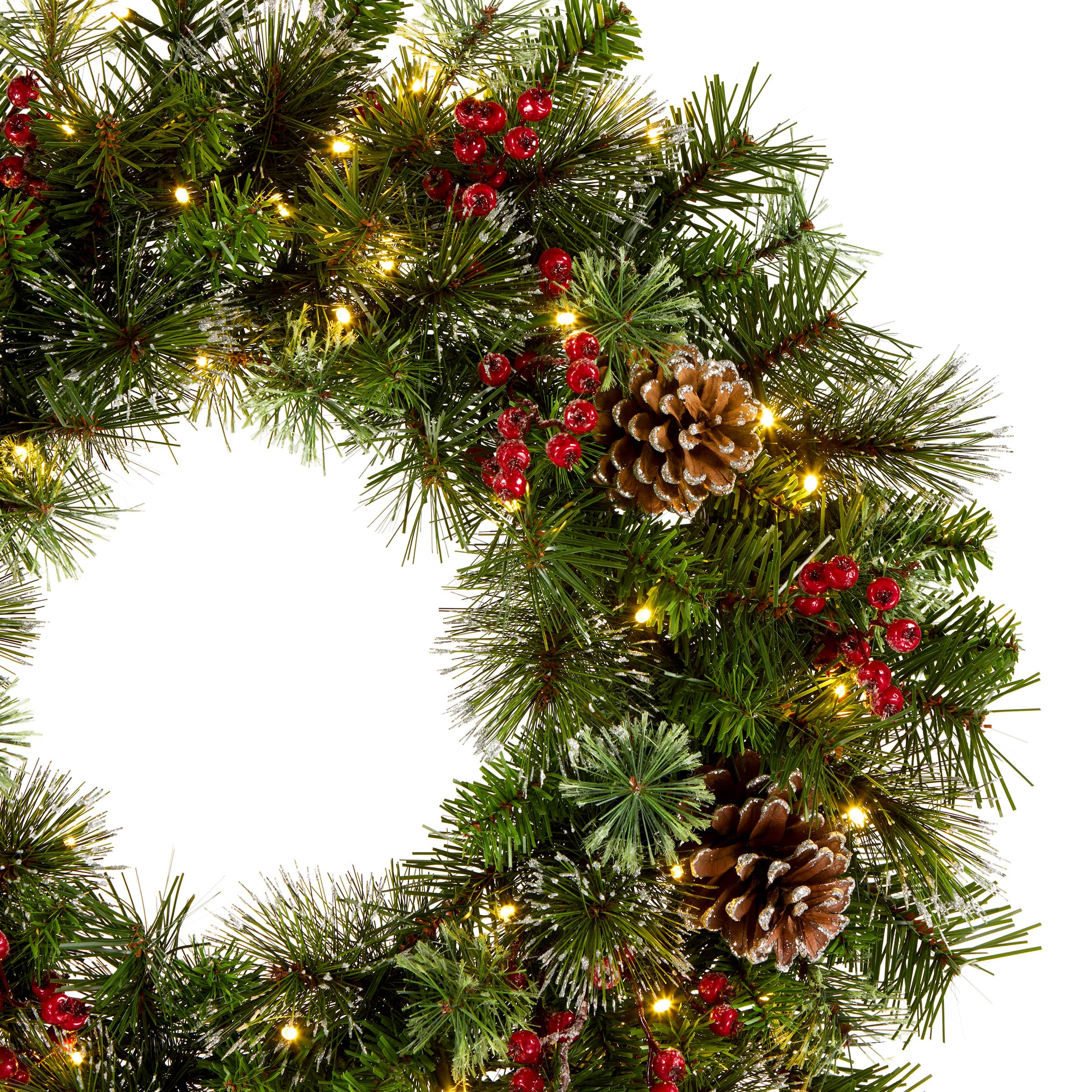 24&#x22; Iced Berry Warm White LED Pre-Lit Pine Wreath