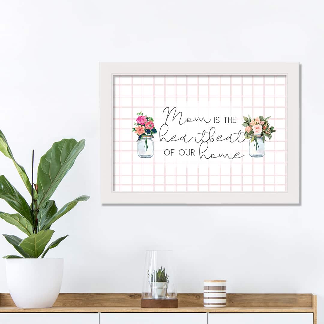 Mom is the Heartbeat of Our Home White Framed Canvas