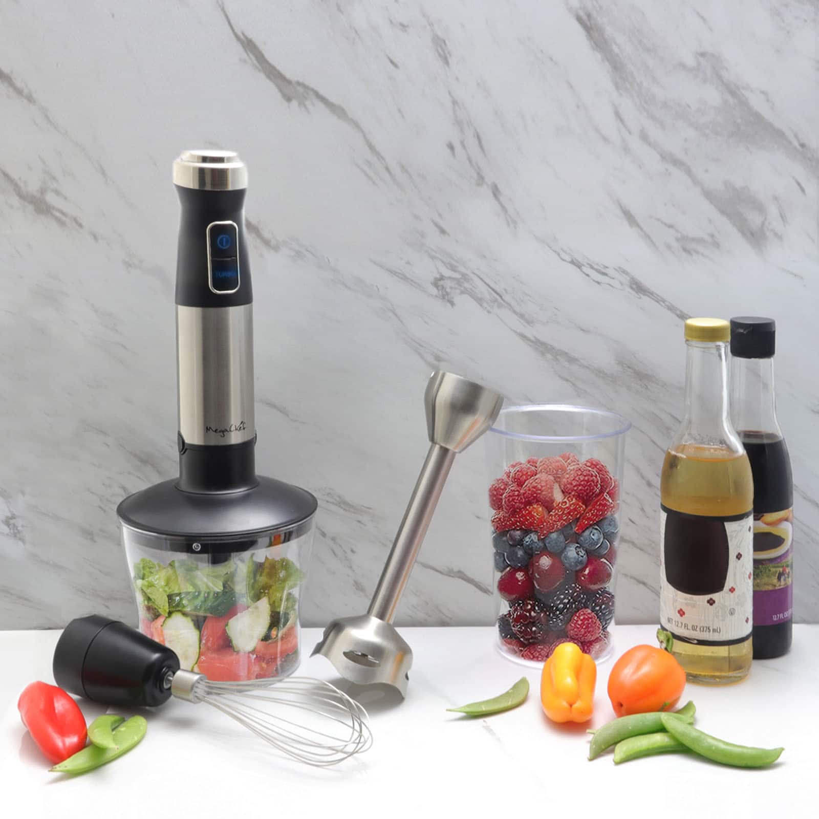 MegaChef 4 in 1 Multipurpose Immersion Hand Blender With Speed Control &#x26; Accessories