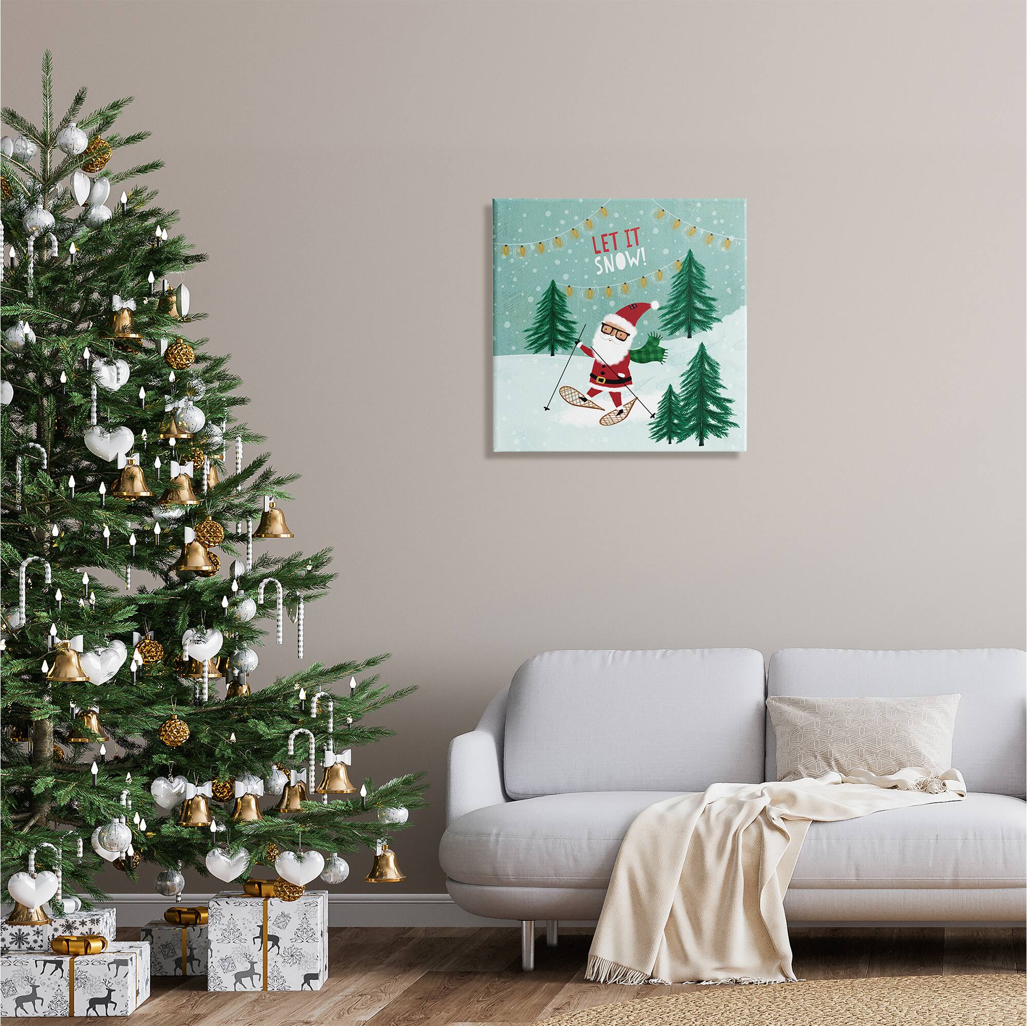 Stupell Industries Let It Snow Santa Snowshoeing Canvas Wall Art