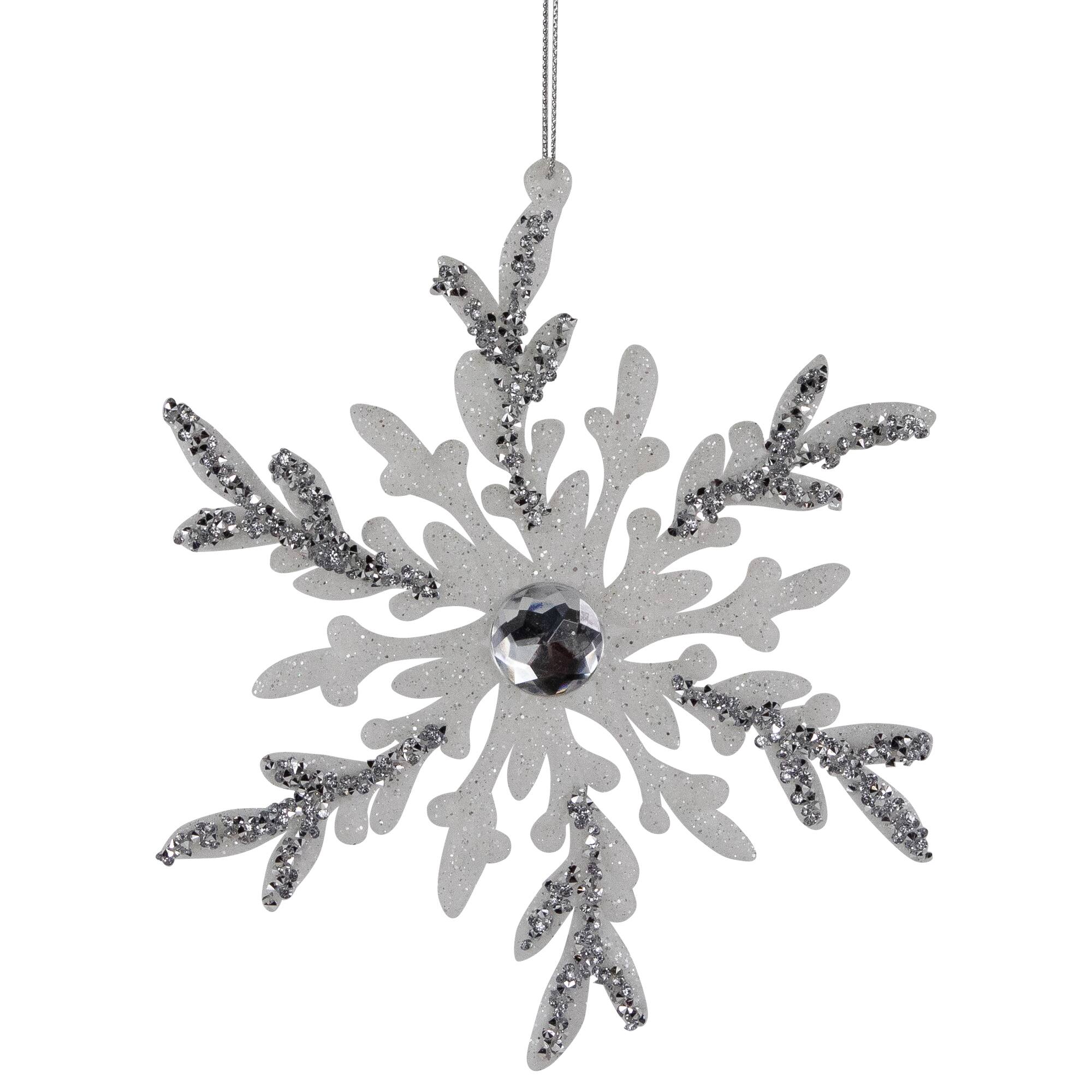 Glitter Snowflakes Christmas Ornaments - 6&#x22; - White and Silver - 4ct