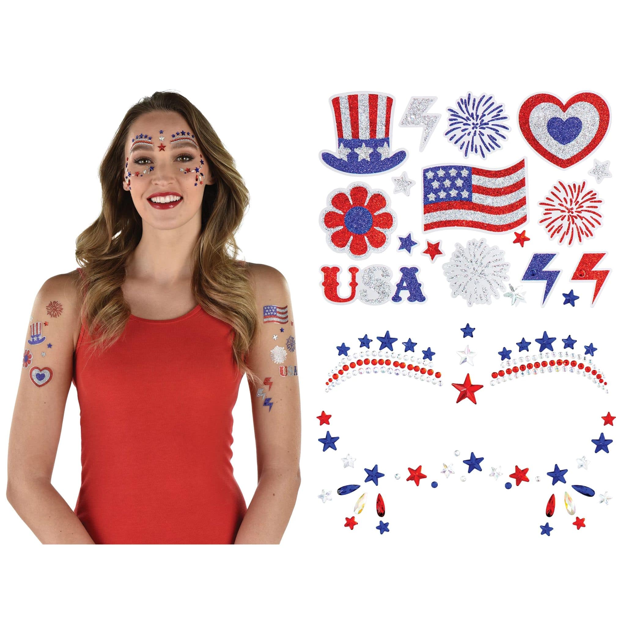 Patriotic Glitter Face &#x26; Body Jewelry Kit