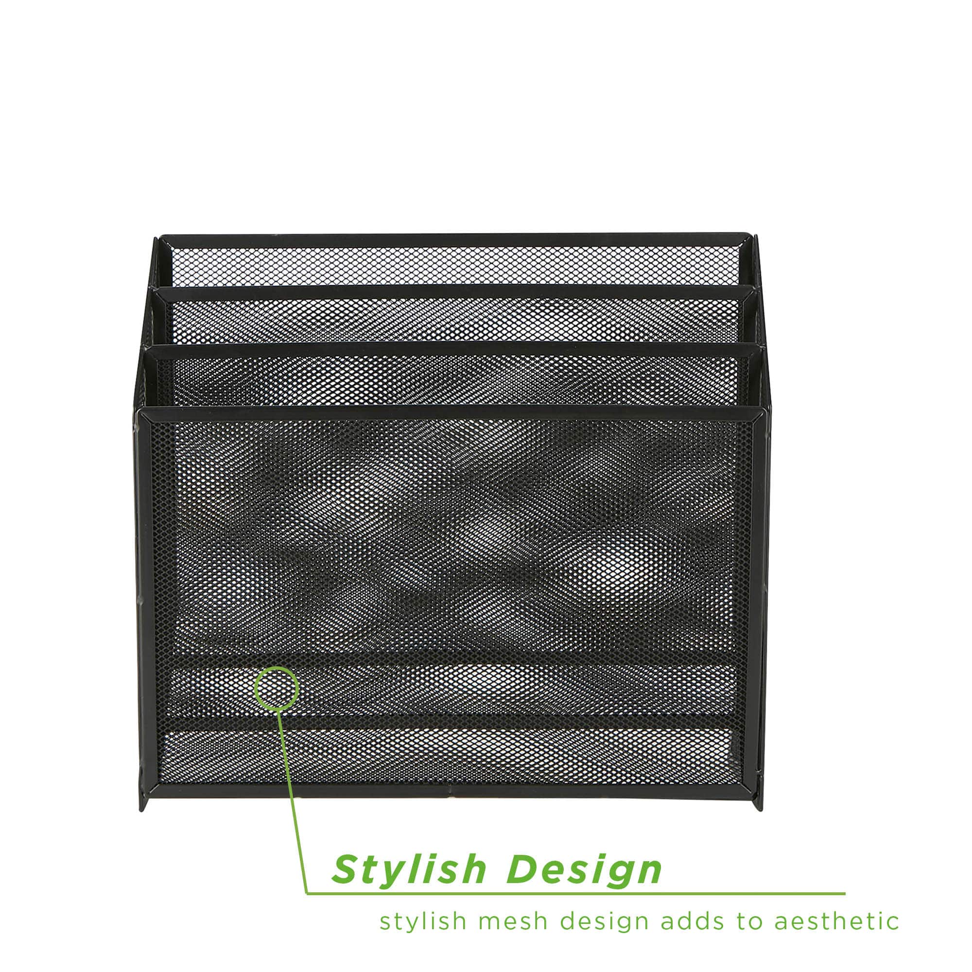 Mind Reader Black 3-Tier Jumbo Metal Mesh File Holder, Desktop File Box, Magazine &#x26; Document Organizer