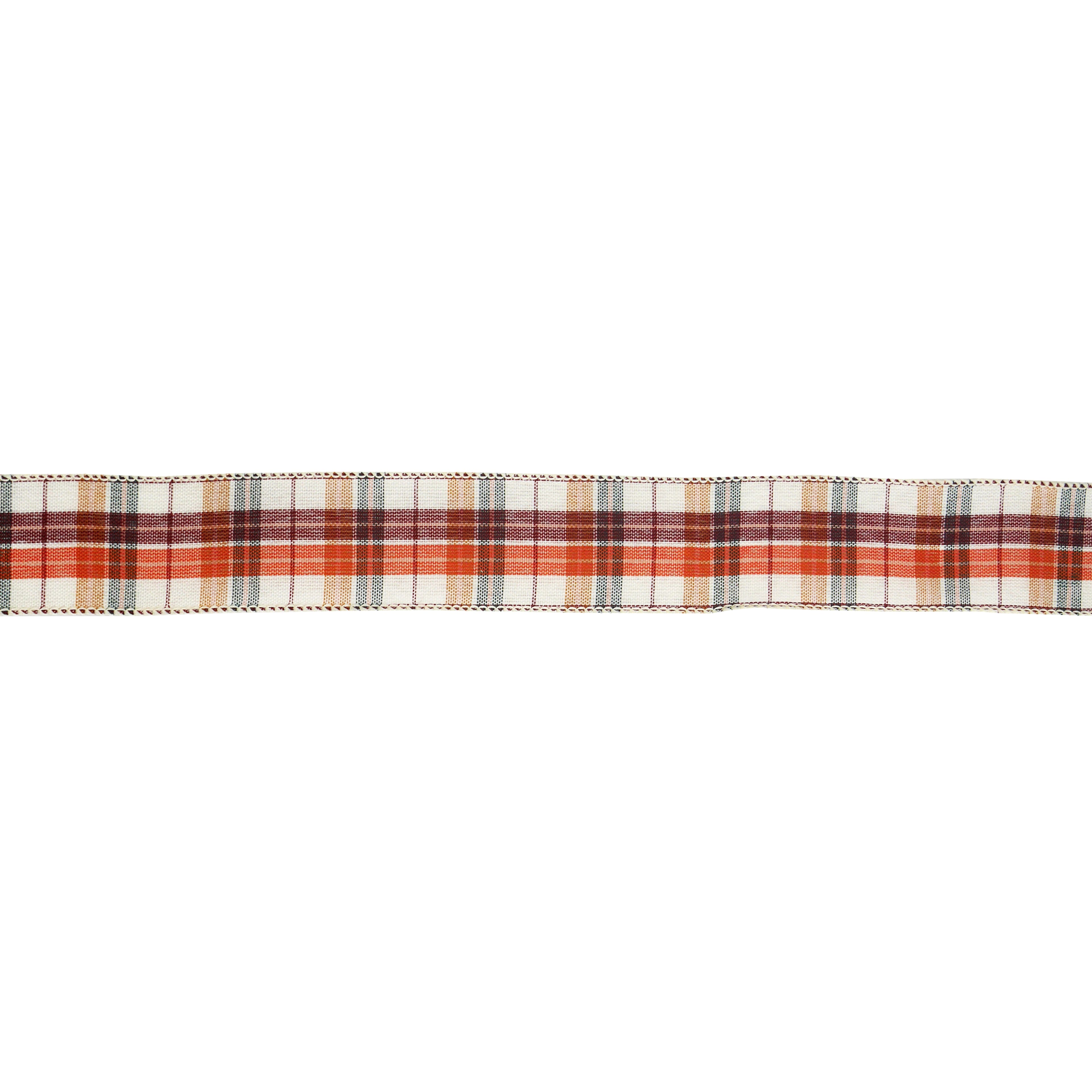1.5&#x22; x 10yd. Orange &#x26; White Plaid Faux Linen Wired Ribbon by Celebrate It&#xAE; 