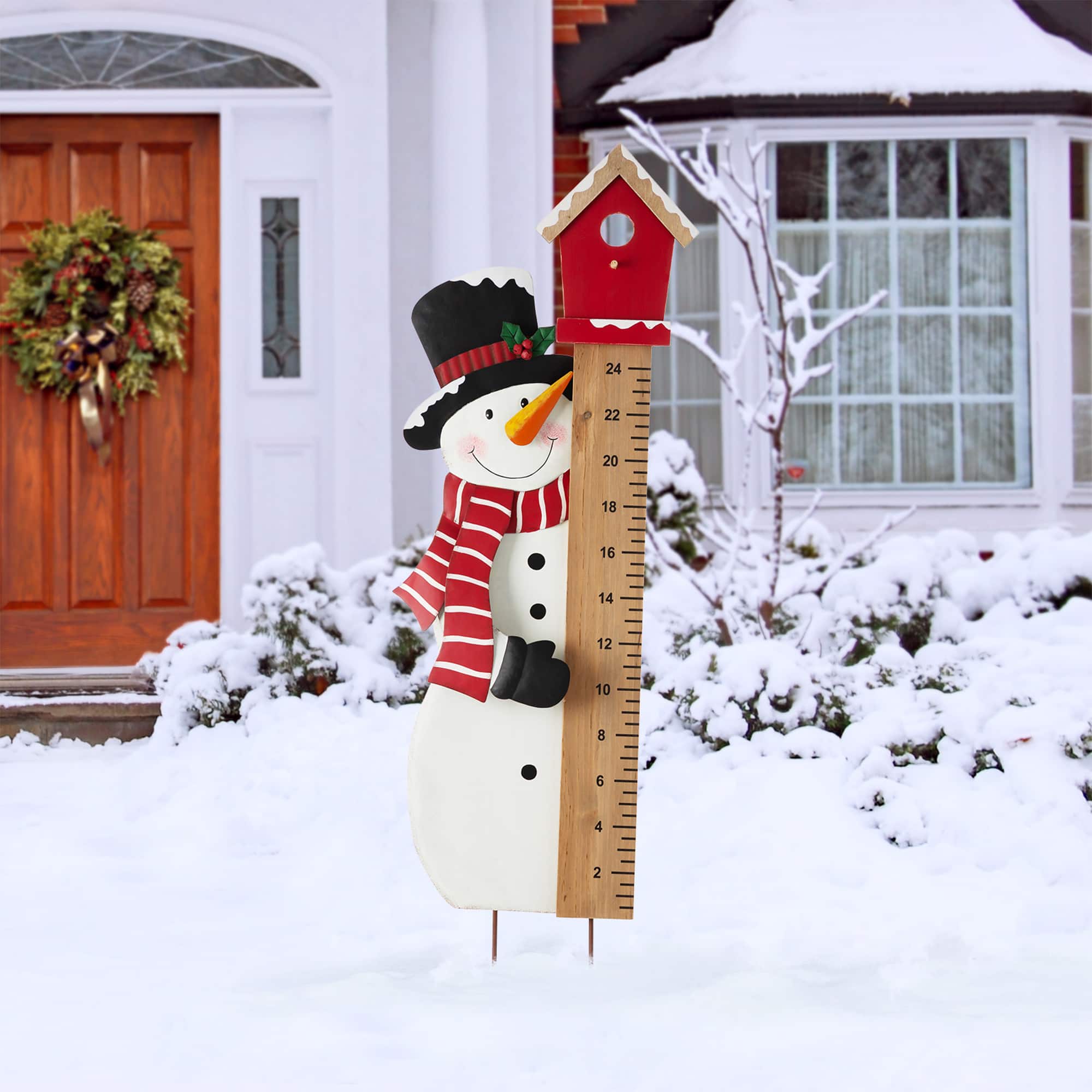 Glitzhome&#xAE; 40&#x22; Snowman Snow Gauge Yard Stake