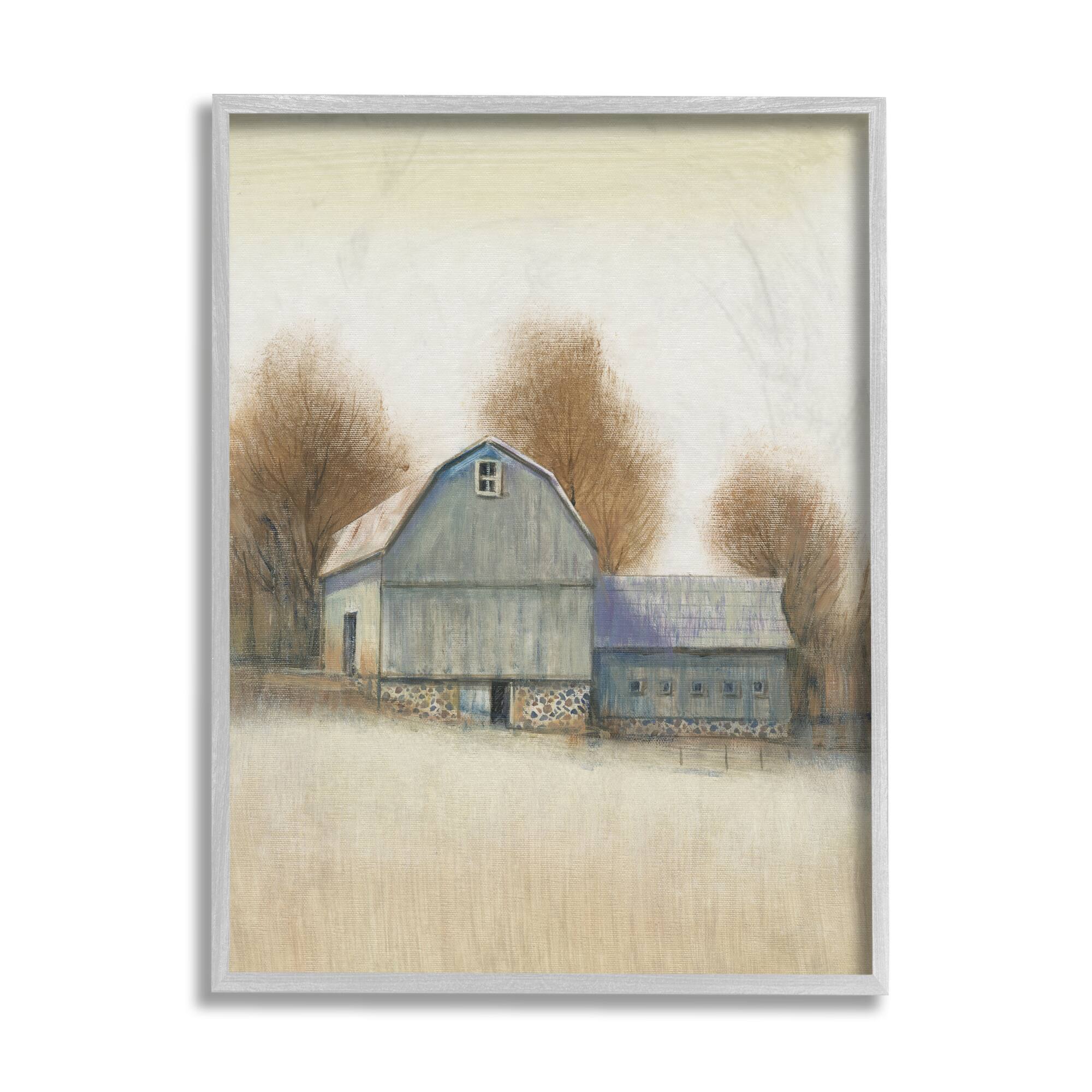 Stupell Industries Vintage Farm Barn Stable Neutral Autumn Tones in Gray Frame Wall Art