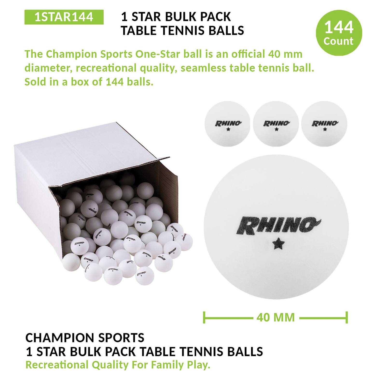 Champion Sports One-Star Table Tennis Balls, 144ct.