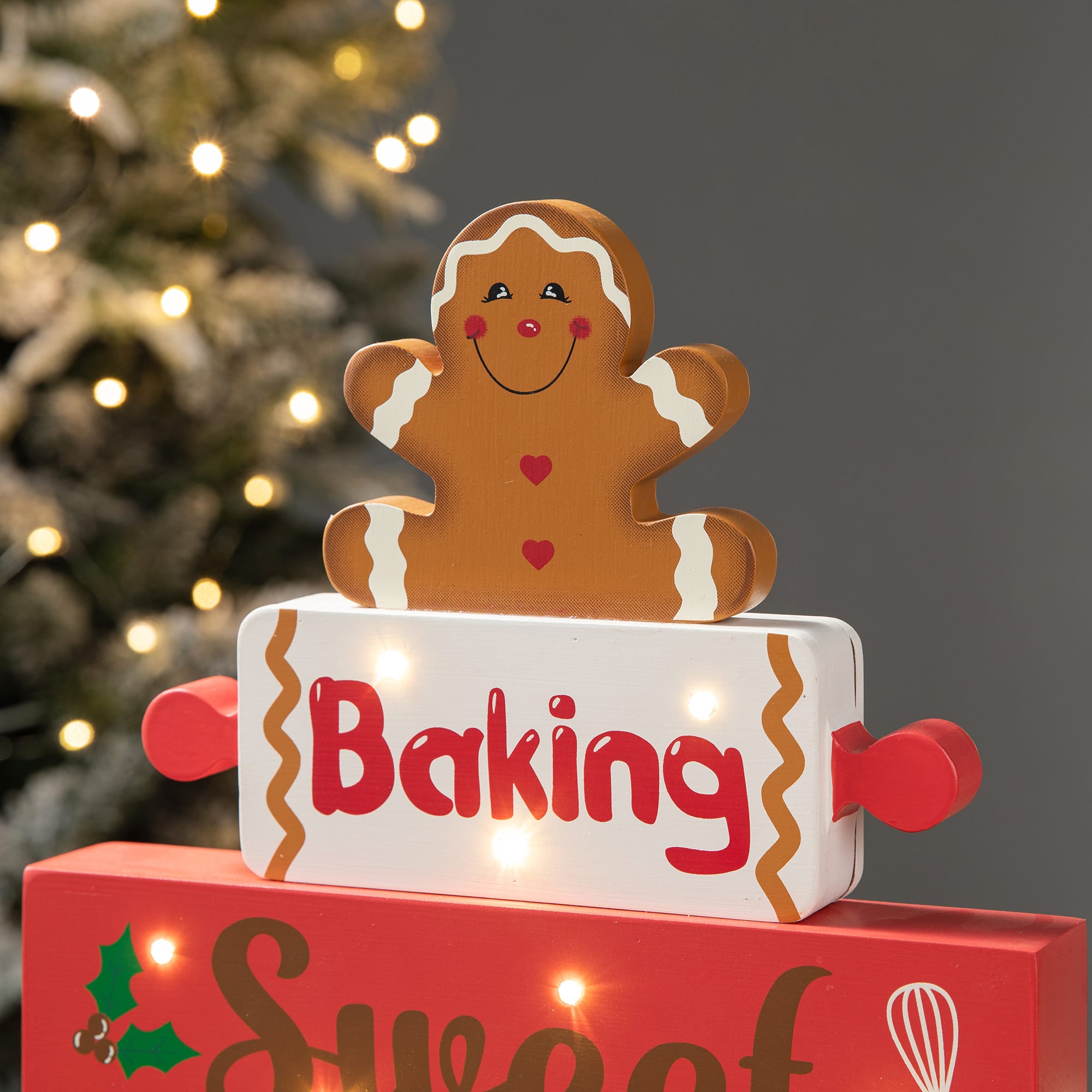 Glitzhome® 12" Lighted Wooden Christmas Gingerbread Man Block Table Décor