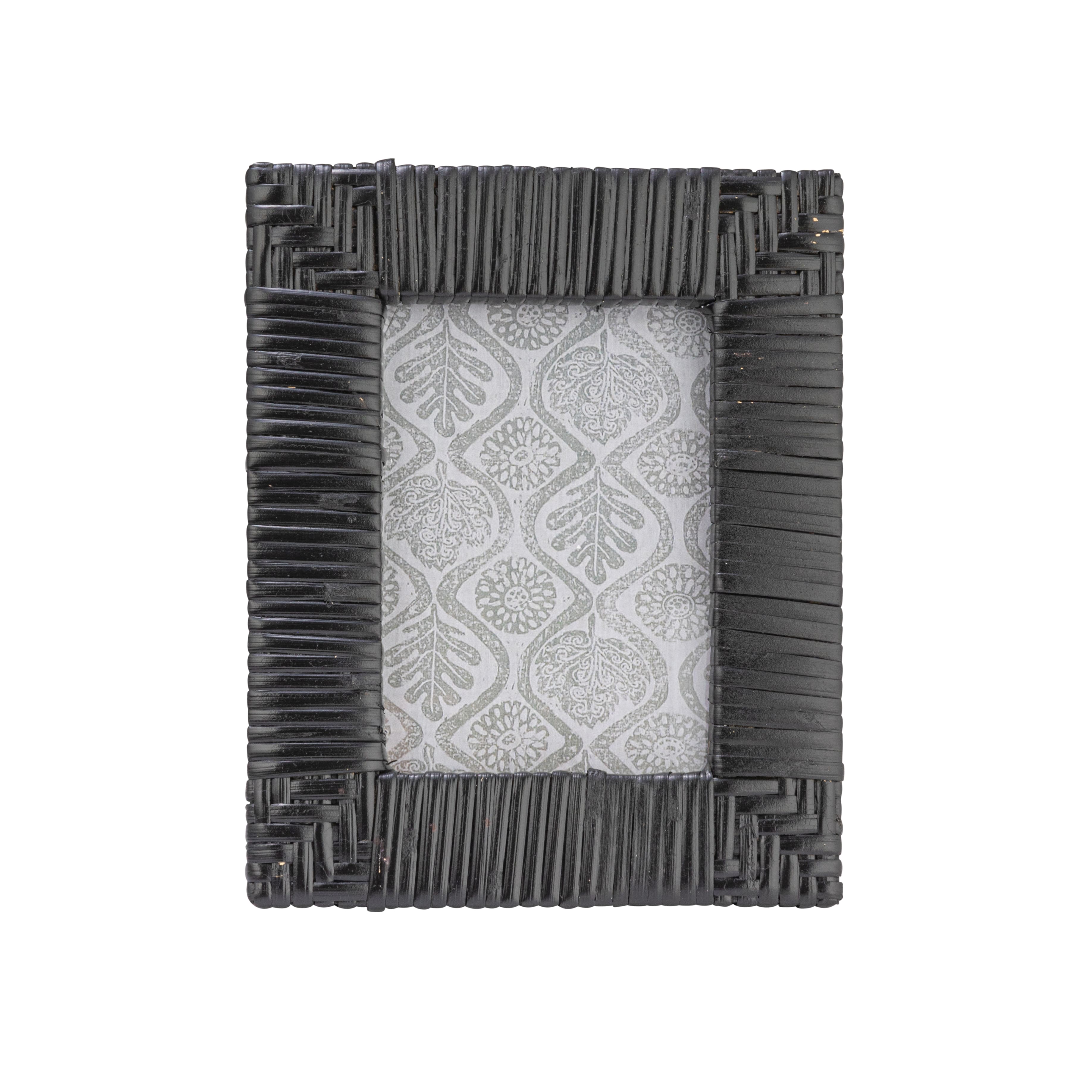 Black Handwoven Rattan Photo Frame