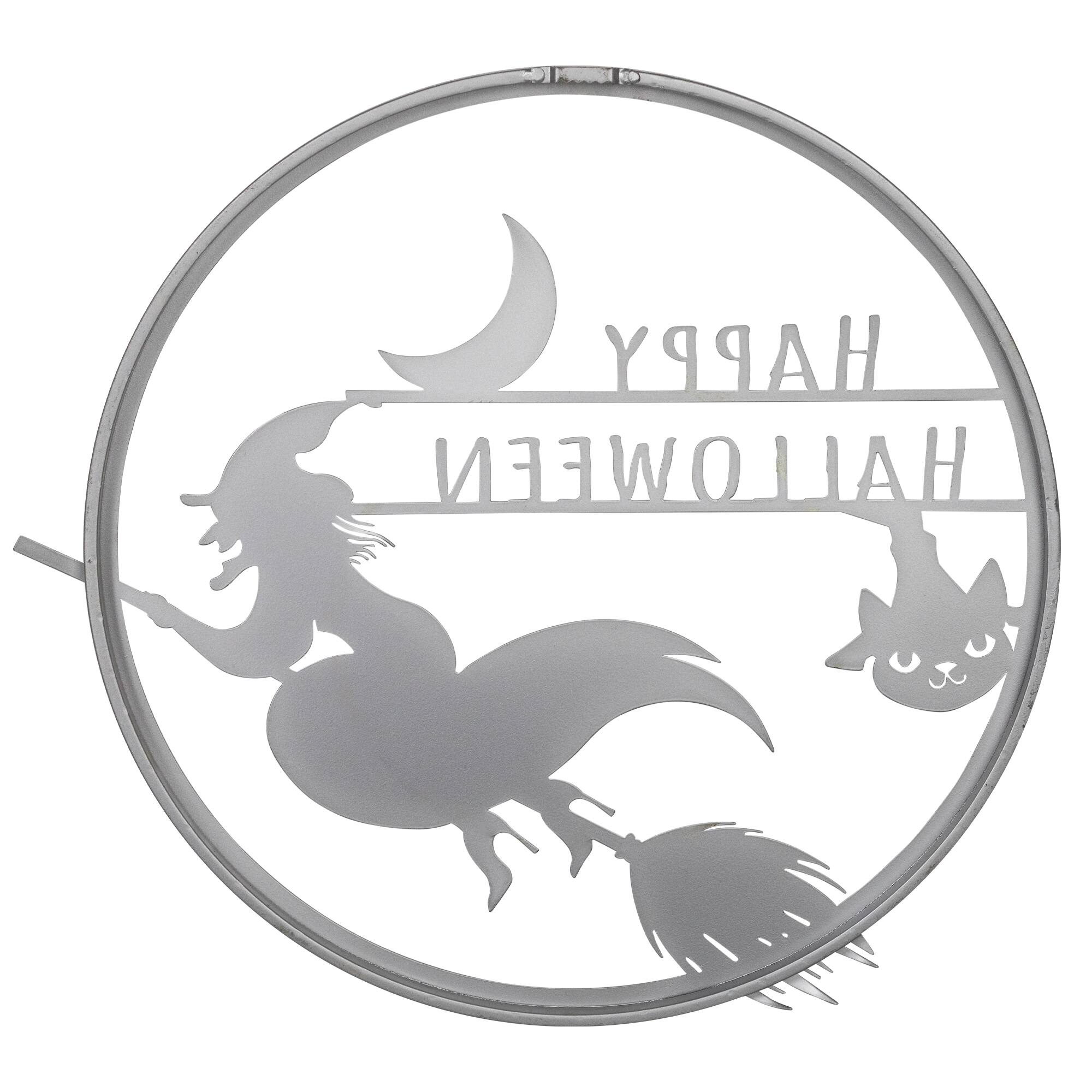 17" Silver Flying Witch Happy Halloween Wall Sign