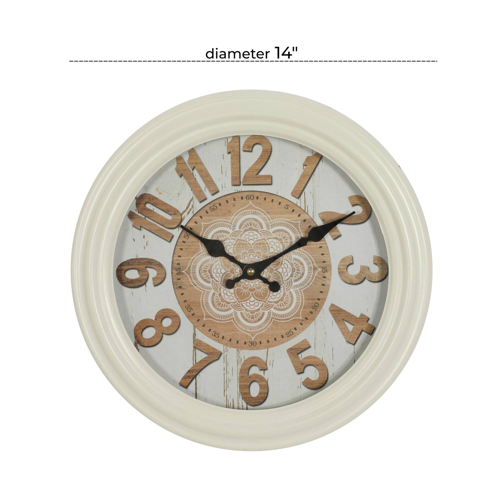 White Metal Farmhouse Wall Clock, 14&#x22; x 14&#x22; x 3&#x22;