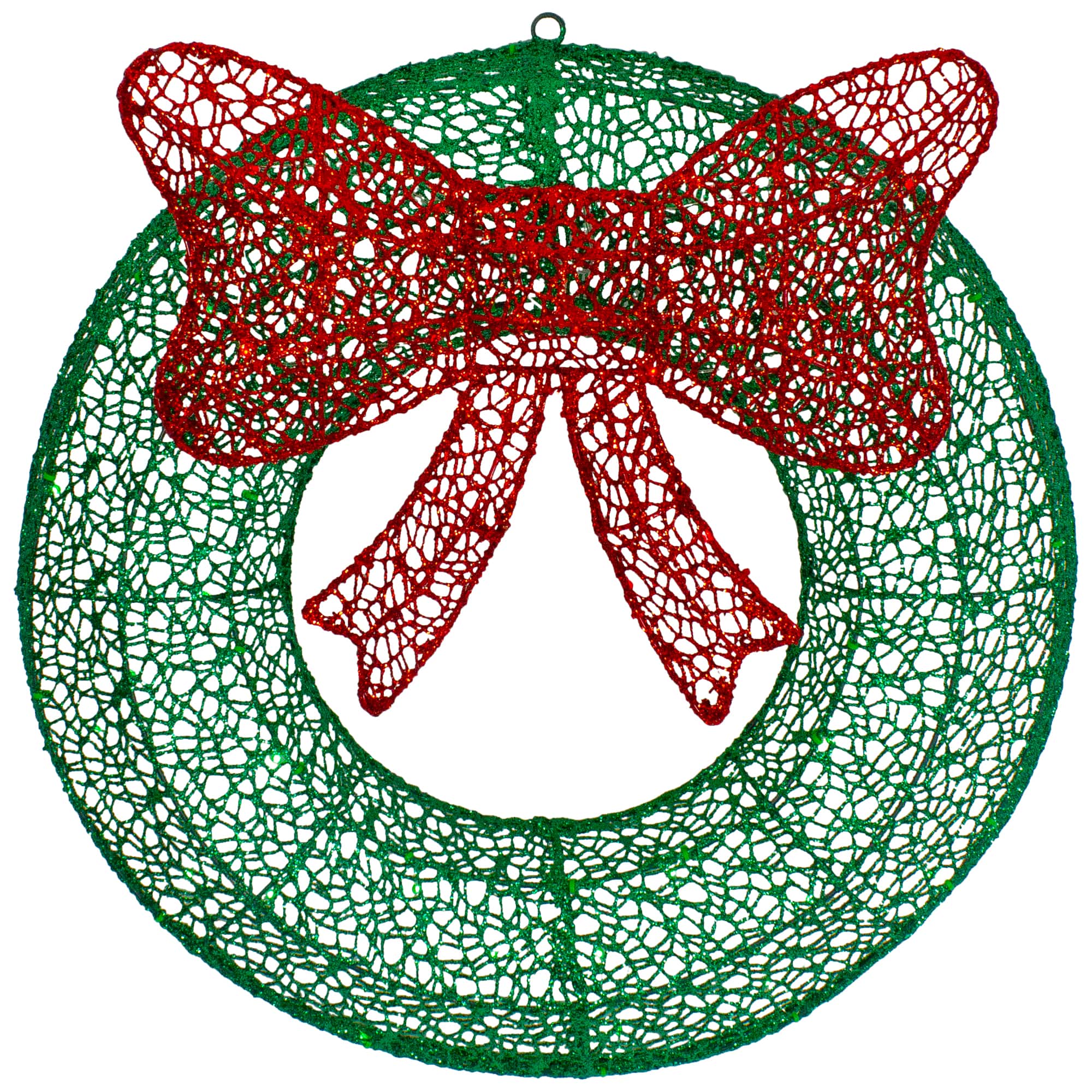 24&#x22; LED Green Glitter Wreath with Red Bow