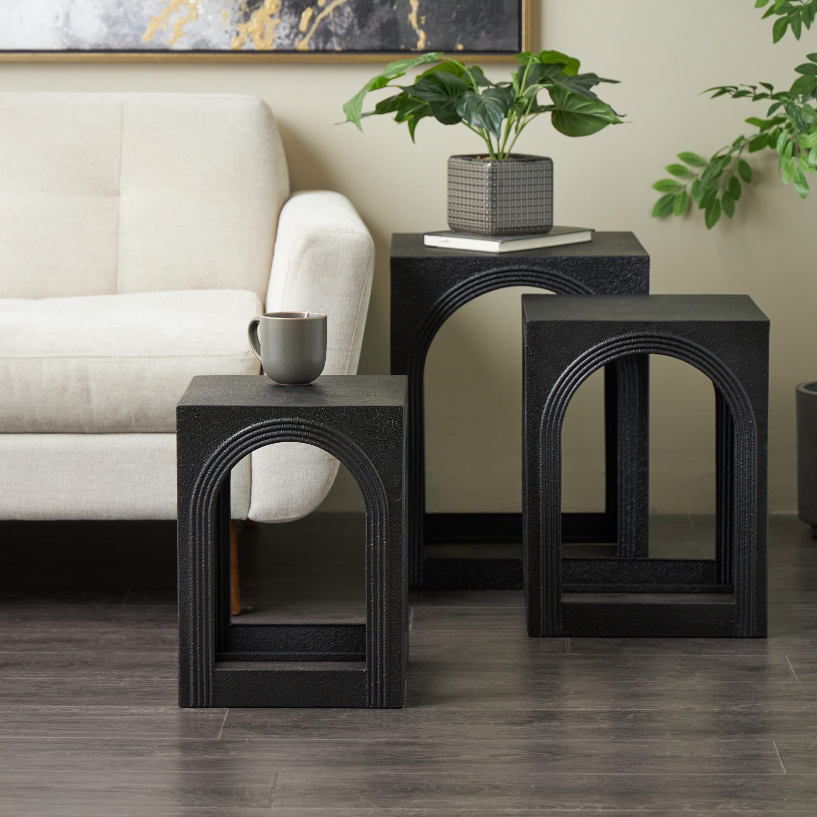 Metal Nested Accent Table with Small Arched Cutouts Set