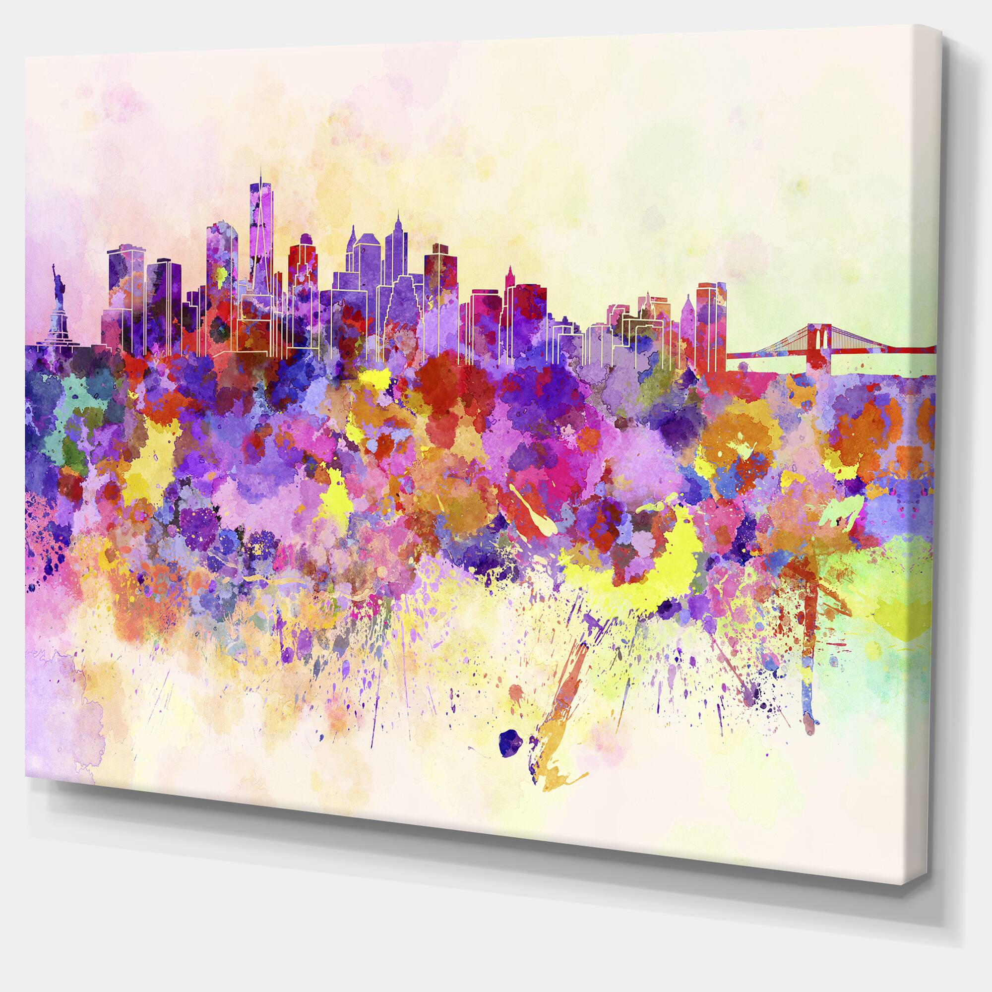 Designart - Purple New York Skyline - Cityscape Canvas Art Print